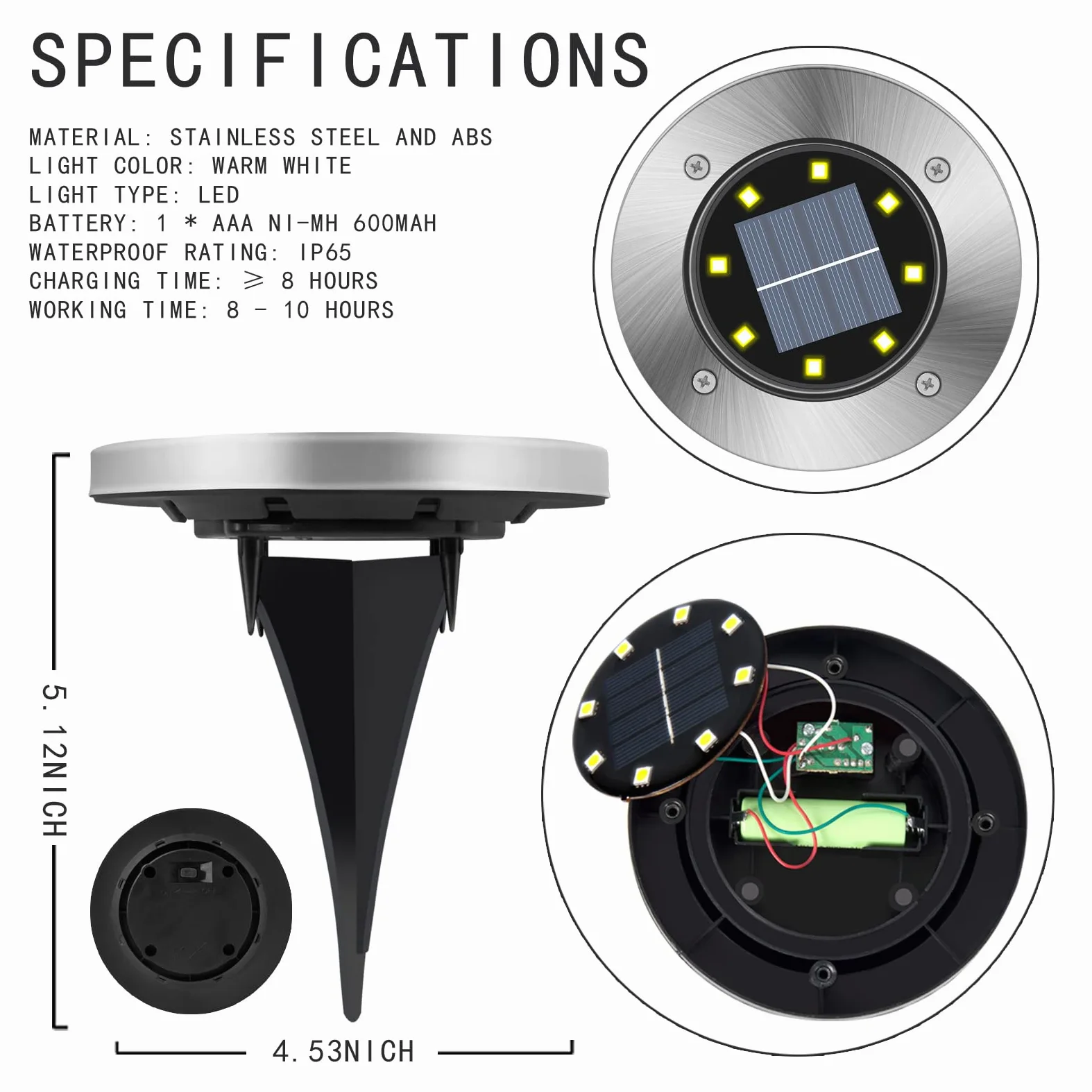 MOCOST Confezione da 8 luci solari da terra, 8 LED intelligenti, luci solari a disco, lampada impermeabile per esterni, per cortili, giardini, prati, marciapiedi (bianco freddo)