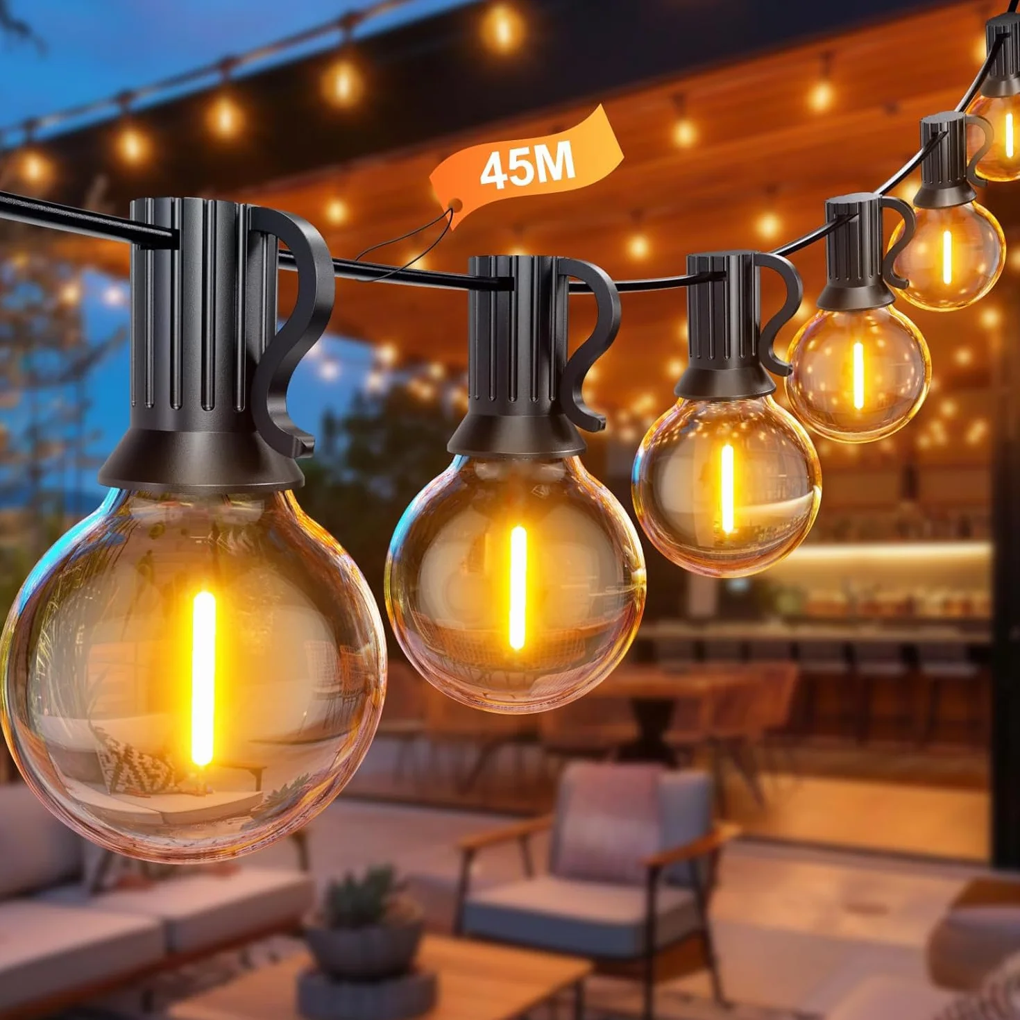 Luci da Esterno 45M, G40 Catena Lampadine Esterno con 75+2 Lampadine, Lmpermeabile Catena Luminosa per Terrazza Giardino Festa Matrimonio, Natale, Gazebo