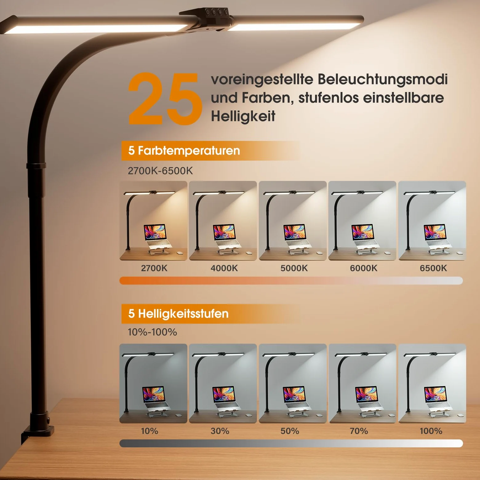 SIBRILLE Lampada Da Scrivania, Lampada Da Architetto Ruotabile Per Ufficio, Luce Da Scrivania Per Computer Luminosa E Dimmerabile, Lampada Da Scrivania Regolabile Con Collo D'oca (Nero)