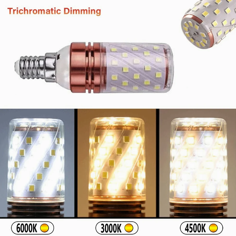 Confezione da 10 lampadine, lampadina LED a mais da 16 W (equivalente a 160 W), non stroboscopica, non dimmerabile CA 100 V-240 V, presa E14 a corrente costante, casa/commerciale Tricolor Dimming E14