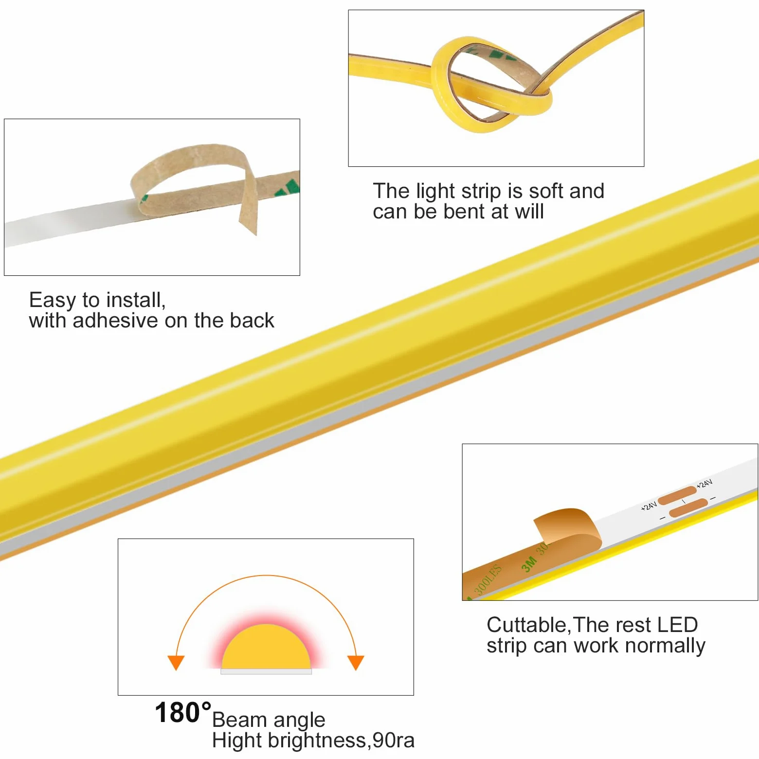 Striscia LED da 24 V, 3 mm, giallo dorato, 400 LED/m, luce ambiente calda, ultra sottile e flessibile, elevato volume di luce a basso consumo, facile da montare (alimentatore non incluso)