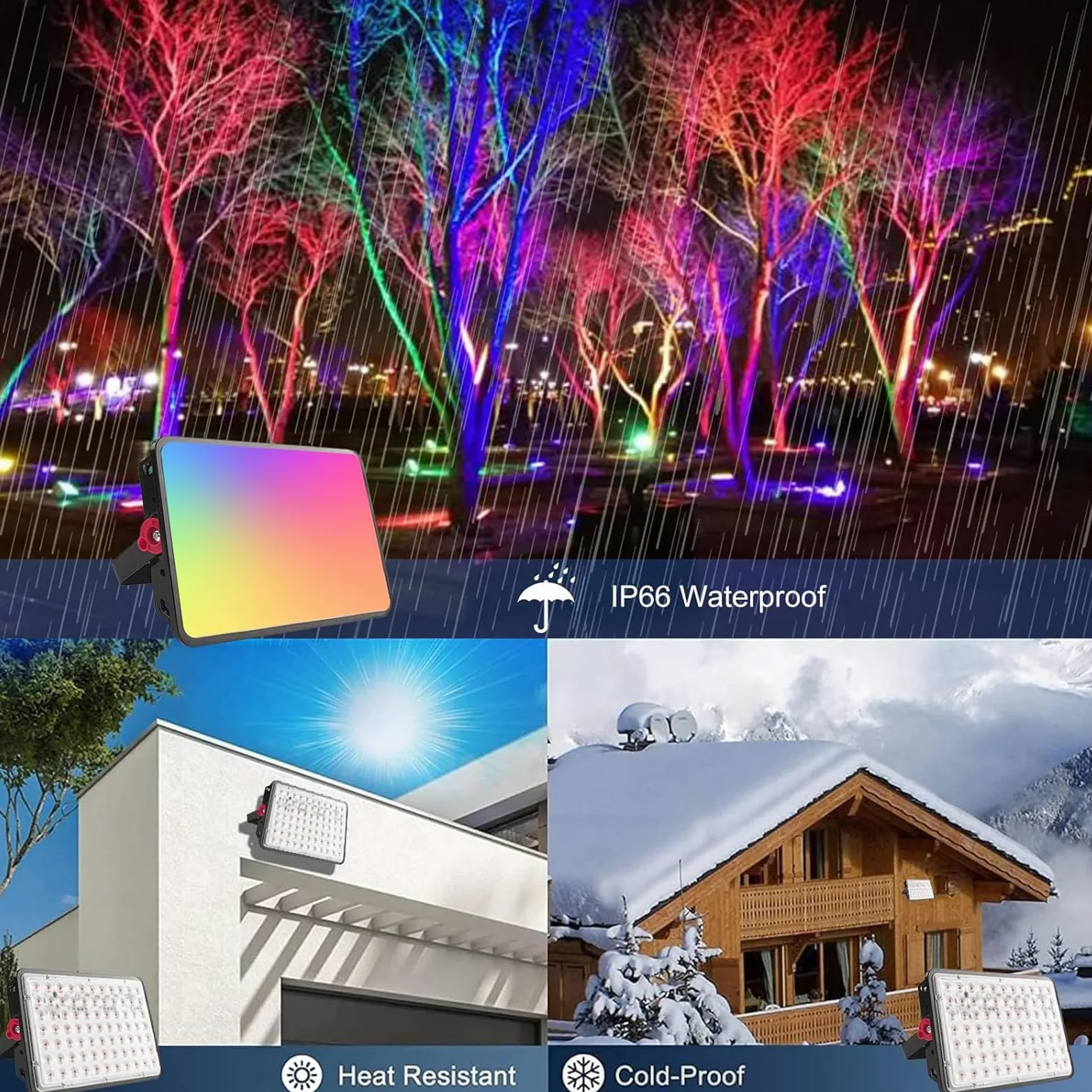 Faretto LED RGB Esterno 200W, Indmird 2 Pezzi Faro LED RGB con Telecomando IP66 Impermeabile Proiettori LED RGB, Faretti RGB 16 Colori 4 Modalità Luce d'Atmosfera RGB per Halloween, Feste, Giardino