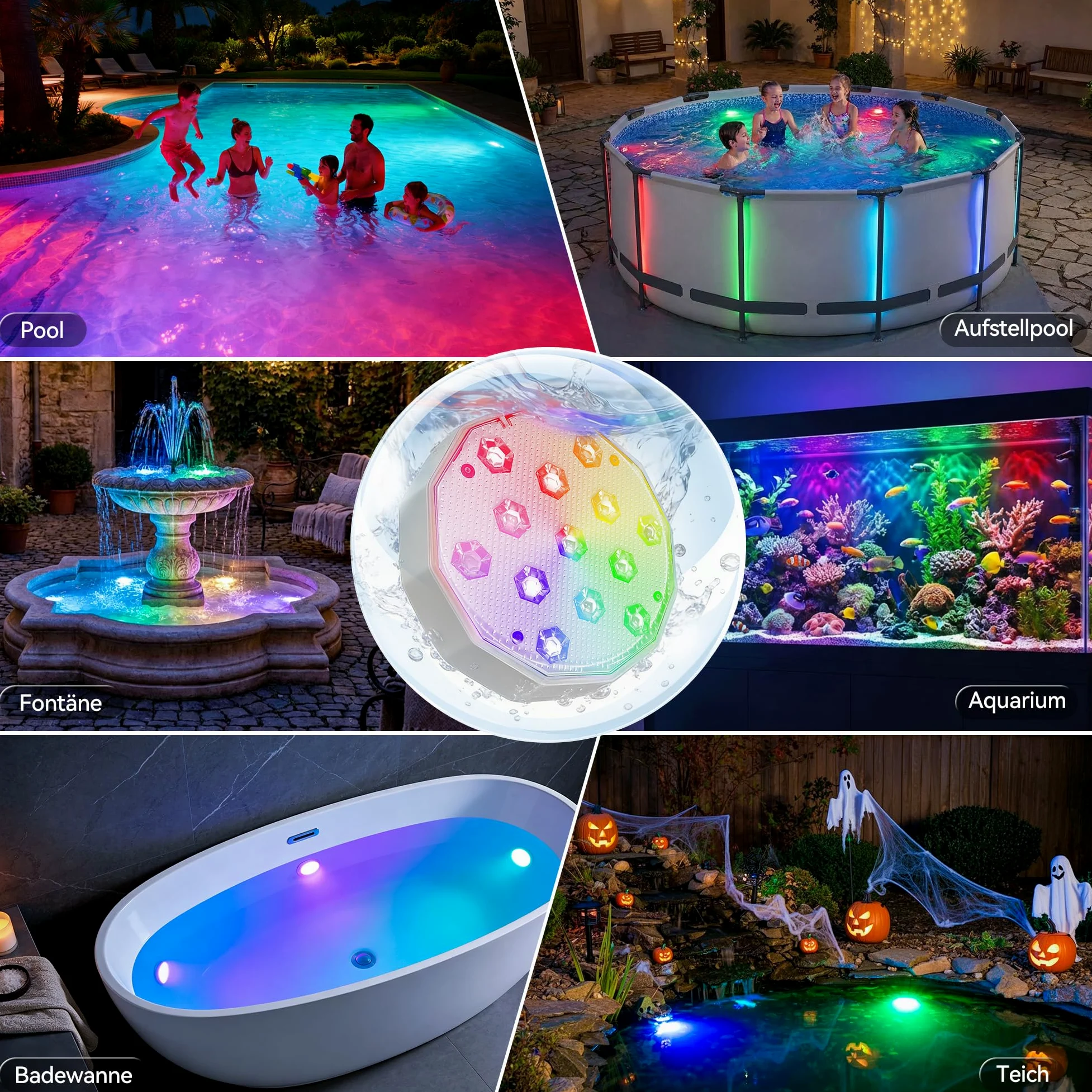 Ollny Luce subacquea con telecomando, illuminazione a LED RGB galleggiante, illuminazione magnetica per piscina, illuminazione stagno, fontana, stagno, acquario, feste, 4 pezzi