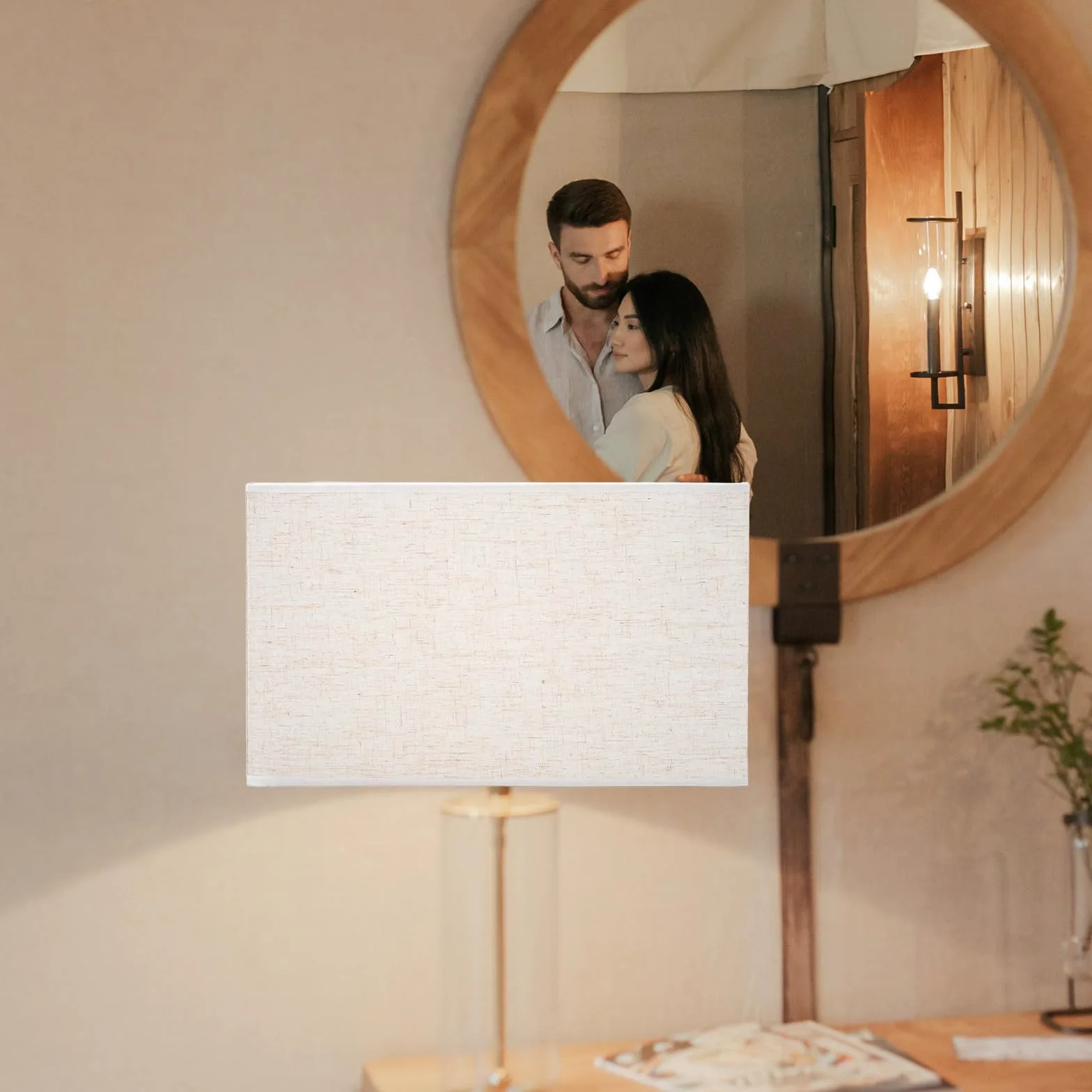 Paralume e Ferro Rettangolare in Lino Beige Protezione Luce, Facile da Installare per Arredamento Elegante e Moderno per Lampada da Tavolo