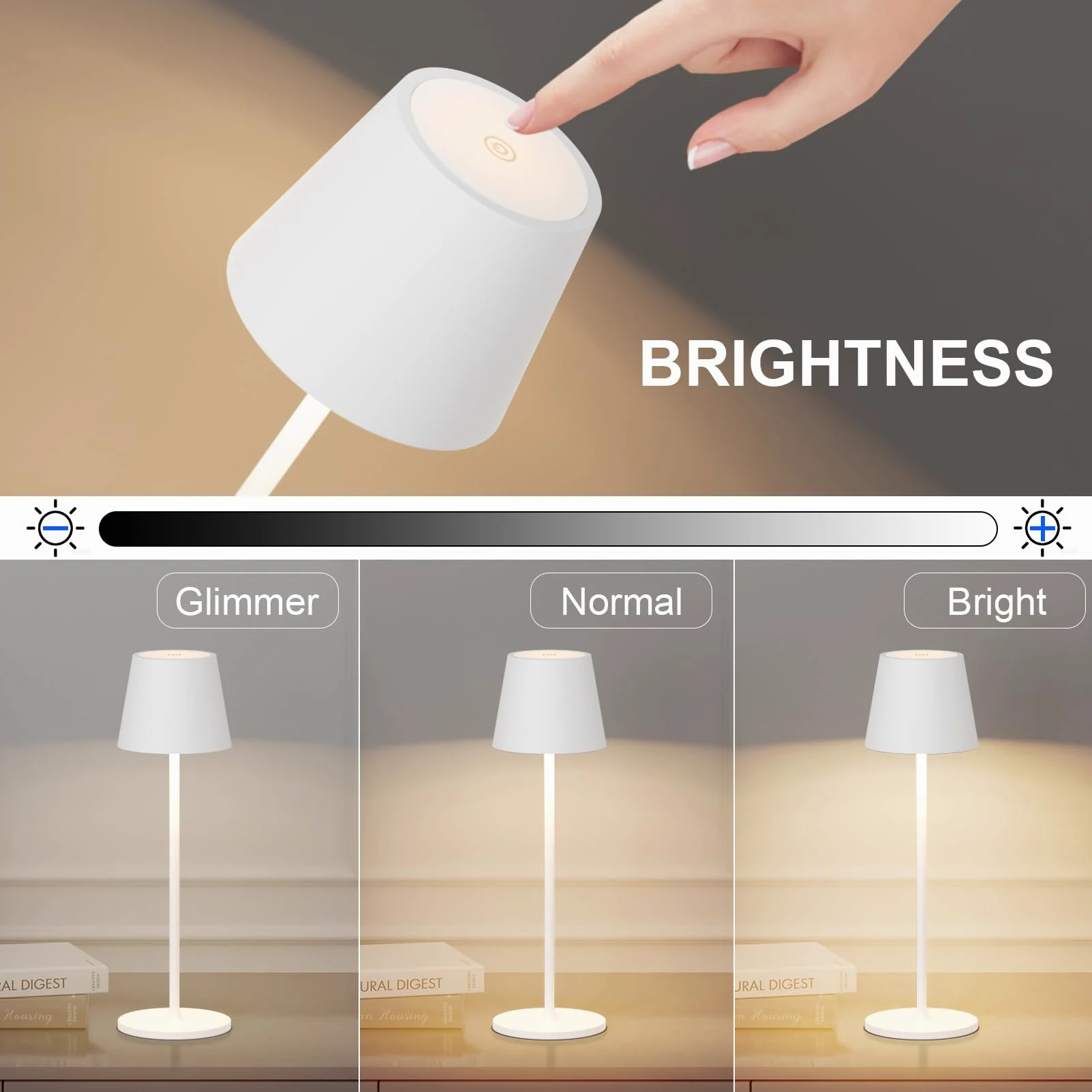 Lampada da tavolo ricaricabile a LED, 2 pezzi, 3000 K, lampada da tavolo dimmerabile, IP54 regolabile in altezza per uso interno ed esterno, bianco