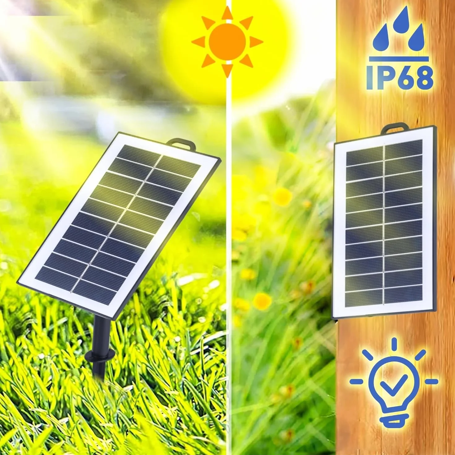 M Ledme - Striscia LED solare esterna giardino 5 metri con telecomando, IP68 sommergibile, 300 LED, luce LED bianco caldo, con kit di installazione per piastra solare, per giardino, casa, decorativa