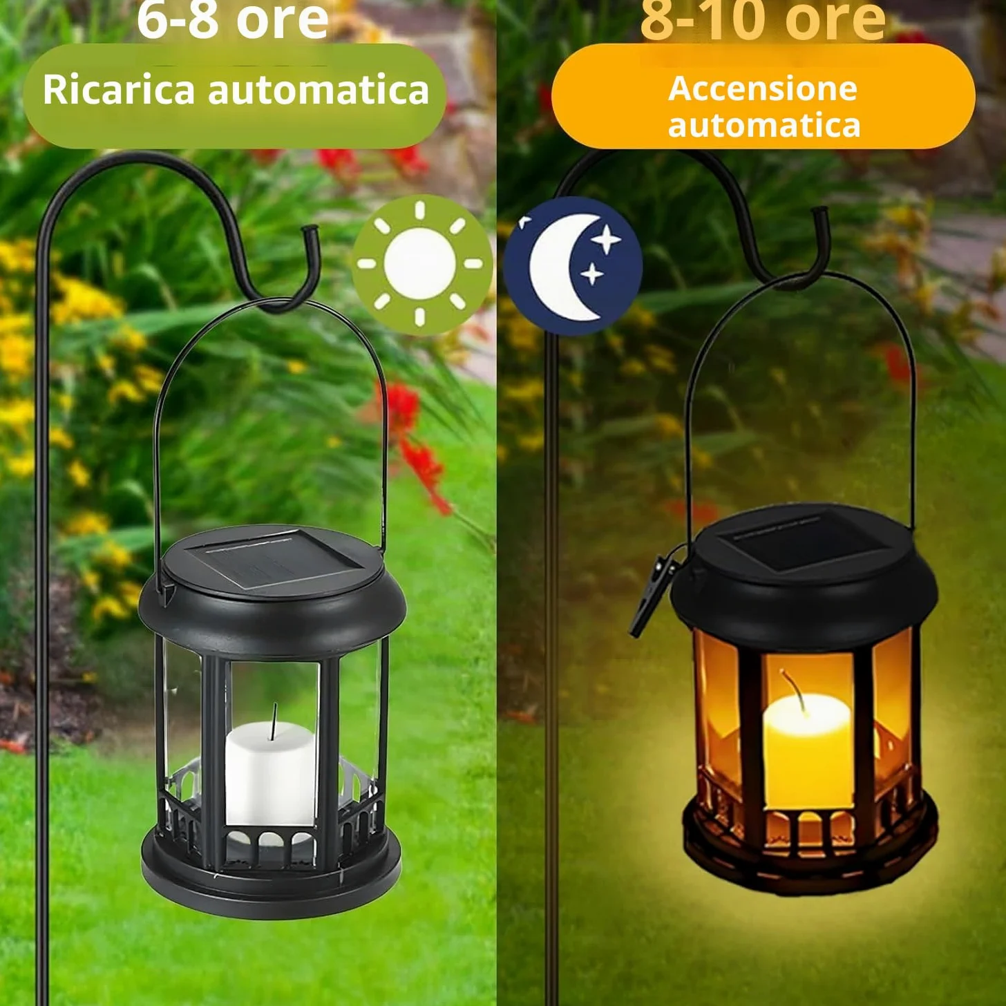 Yowin Lanterne da Esterno 4 Pezzi Grande Lanterna Solare da Giardino con Candele, Lampada Solari da Appendere Impermeabile Lampade da Tavolo per Arredo Terrazzo Balconi Decorazioni - Nero