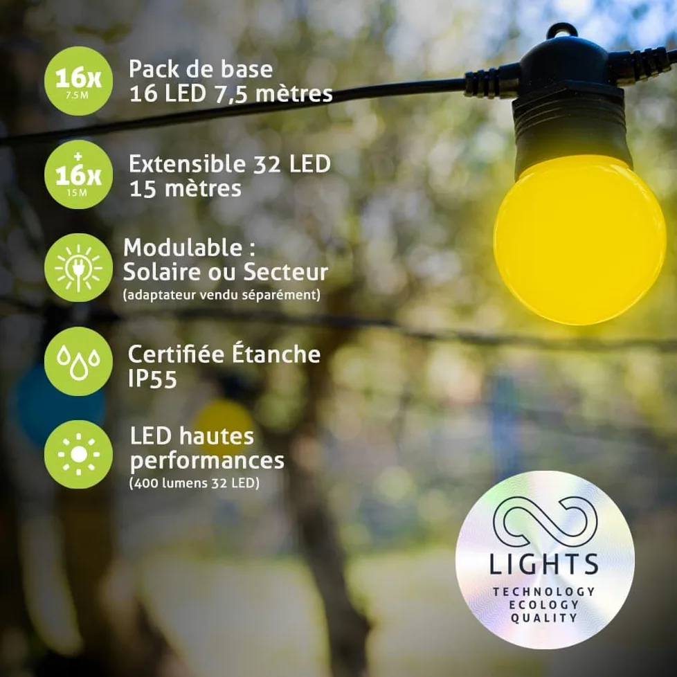 GuirLED - Ghirlanda luminosa solare e impermeabile IP55 - 16 LED 7,5 metri - Estensibile - 100% autonomo - Foglio fotovoltaico XL - Batteria al litio 4000 mAh - Vintage Edition