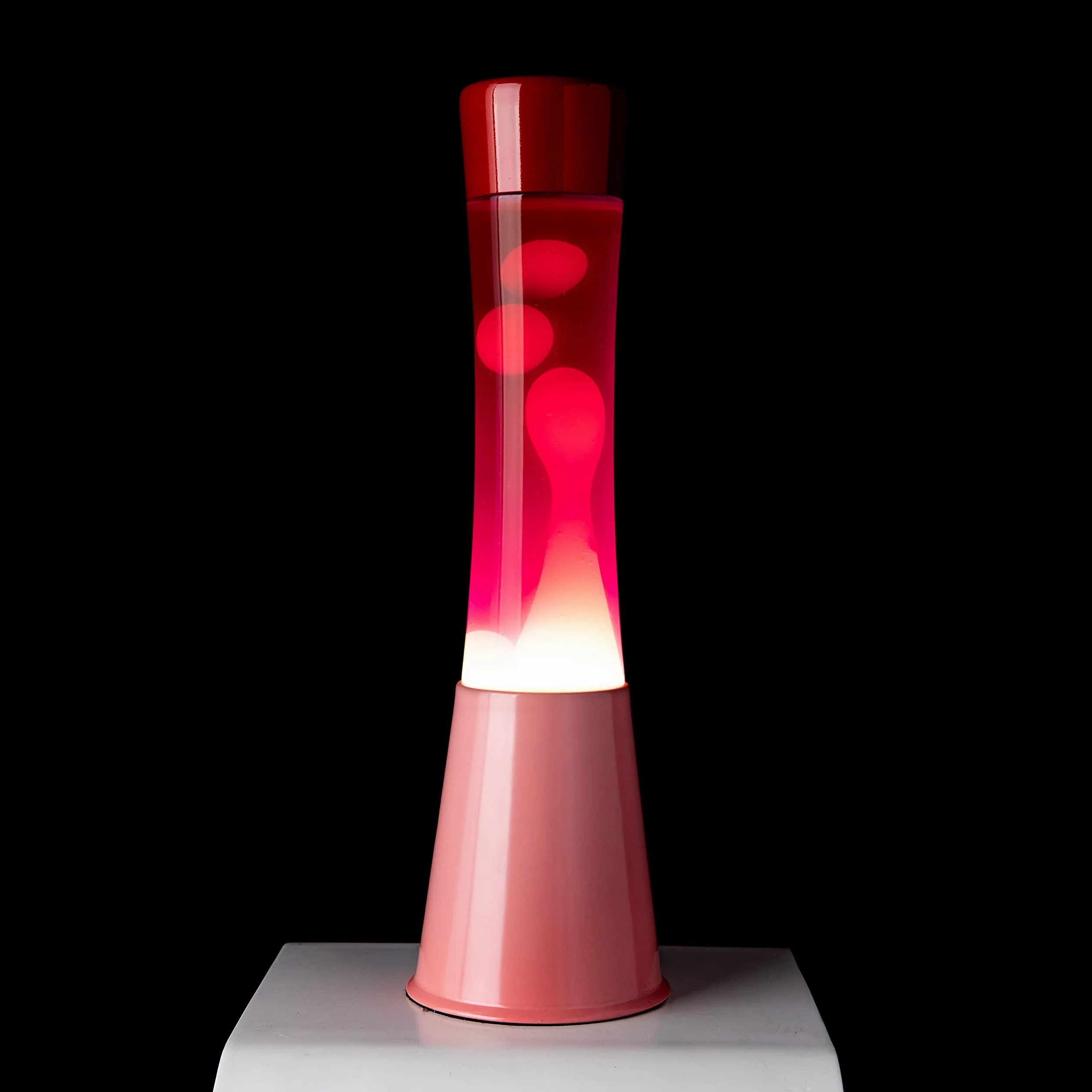 Fisura – Lampada decorativa retrò con base rosa, liquido colorato e cera trasparente. Effetto rilassante. Inclusa lampadina di ricambio. 11 x 11 x 39,5 cm.