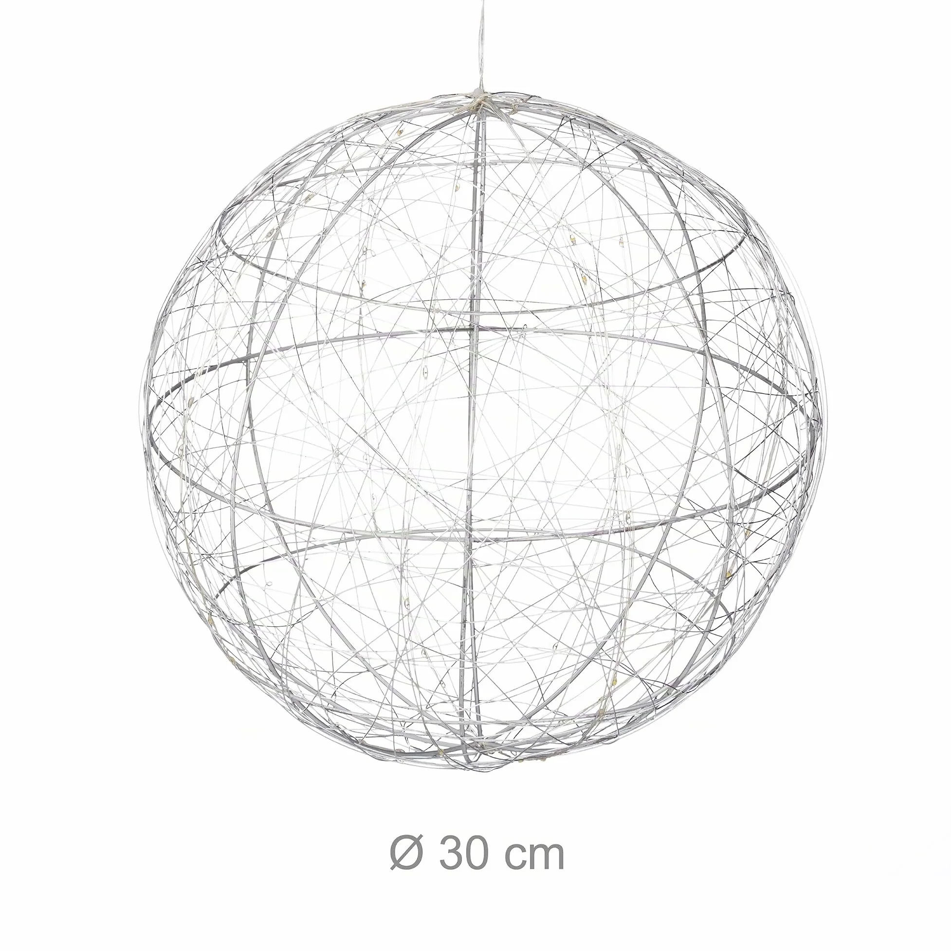 Relaxdays Sfera di Luci a LED, Lampada Decorativa Fili Luminosi, da Appendere o Appoggiare, Cavo Lungo, Ø 30 cm, Argento