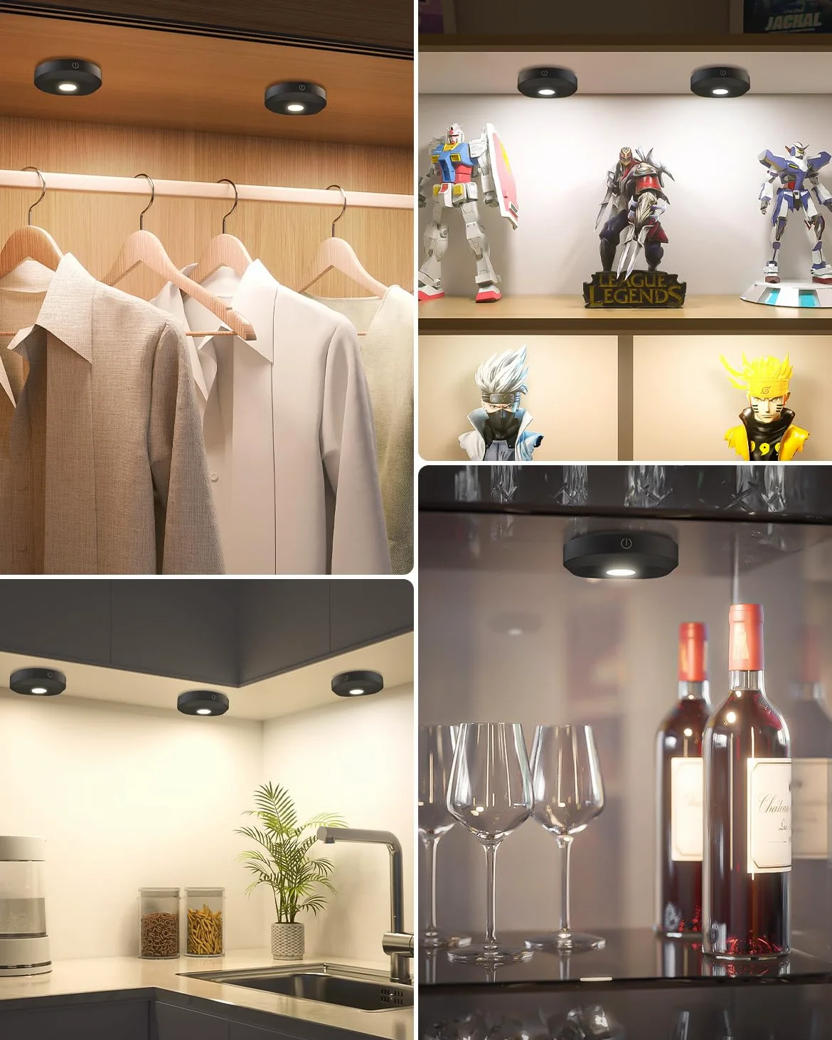 WILLED led sottopensile cucina,Ricaricabile luci per armadio con telecomando,Regolabile luci led cucina con Funzione Timer per cucina,armadio, piano di lavoro, guardaroba, mensola,confezione da 6