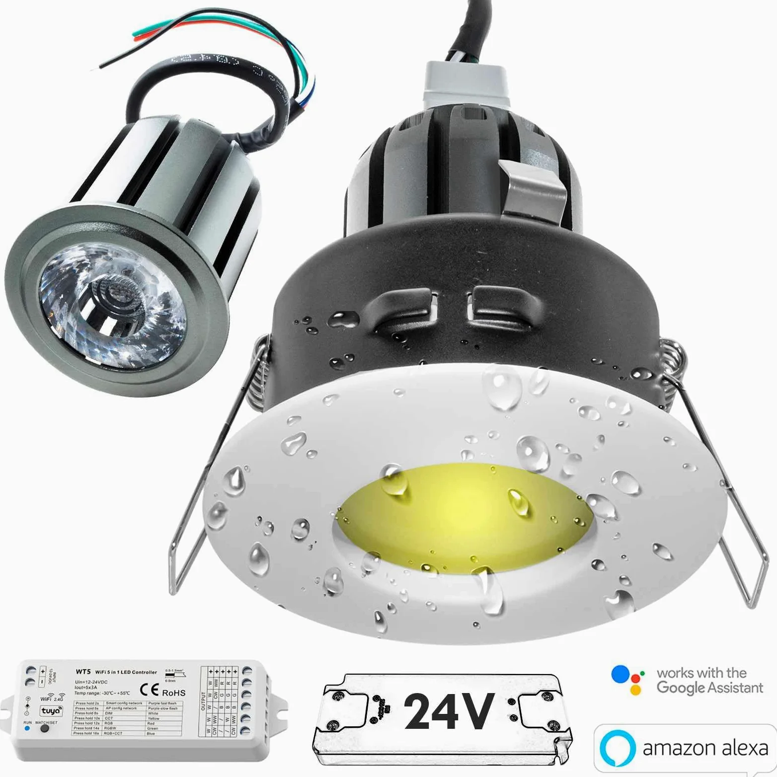 [KIT PROFESSIONALE 3 FARETTI LED RGBW IP65] Faretto led 36W 3X12W incasso per box doccia sensoriale bagno turco 24V rgb+white infiniti colori e giochi di luce cromoterapia relax benessere DIMMERABILE