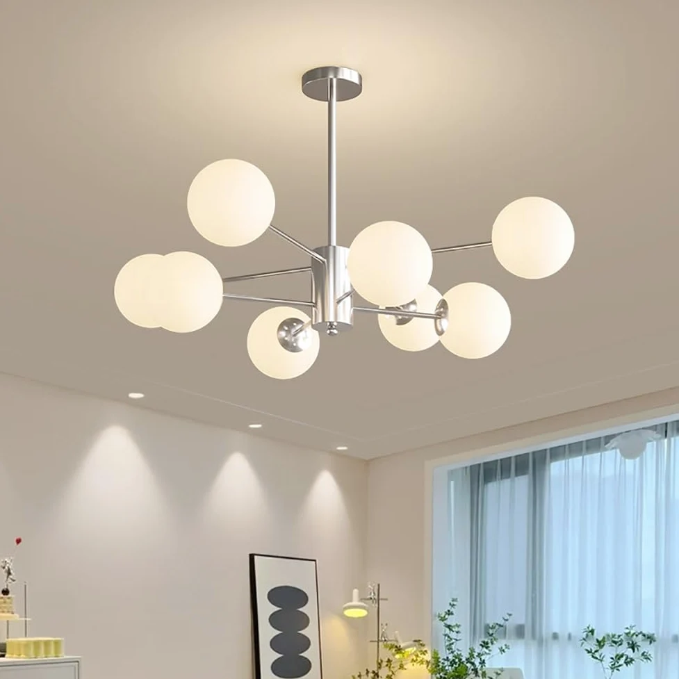 Lampadario Moderno a Sfera in Vetro, Illuminazione a Sospensione con Finitura cromata, plafoniera per Interni E27 per Cucina, Sala da Pranzo, Camera da Letto(6 Lights, Chrome)