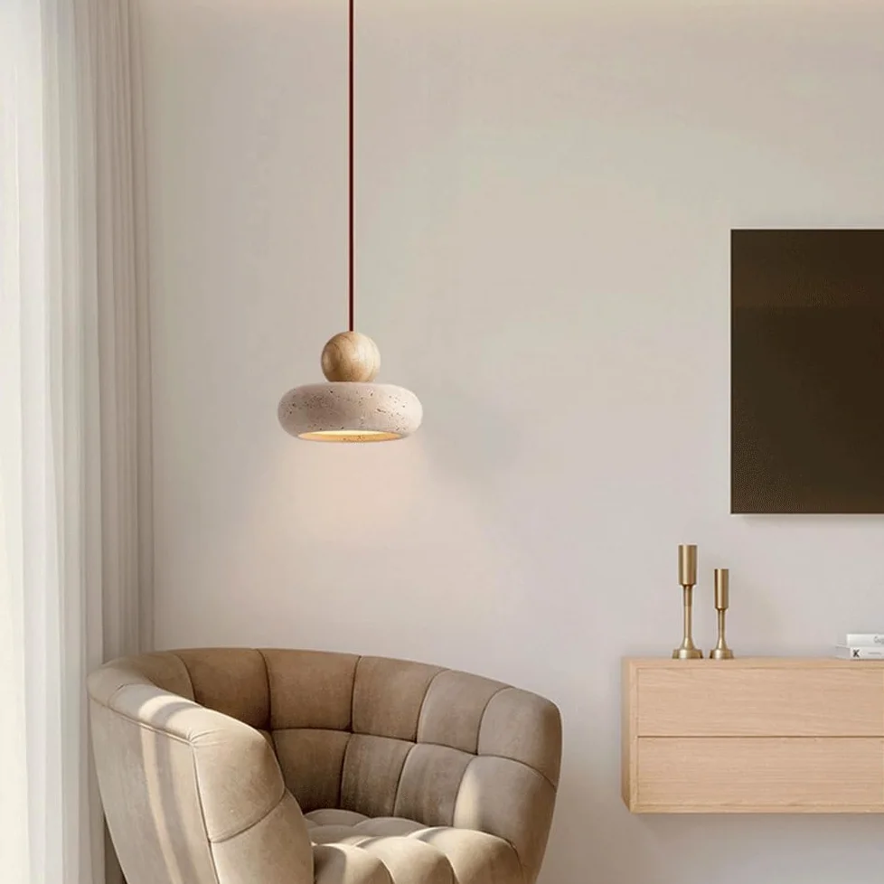 Piccola Lampada a Sospensione in travertino Giallo, lampadario a Sospensione sul Comodino in Stile Wabi-Sabi, plafoniere a LED Vintage per Sala da Pranzo, Bar, Cucina, 3000K - Luci Calde