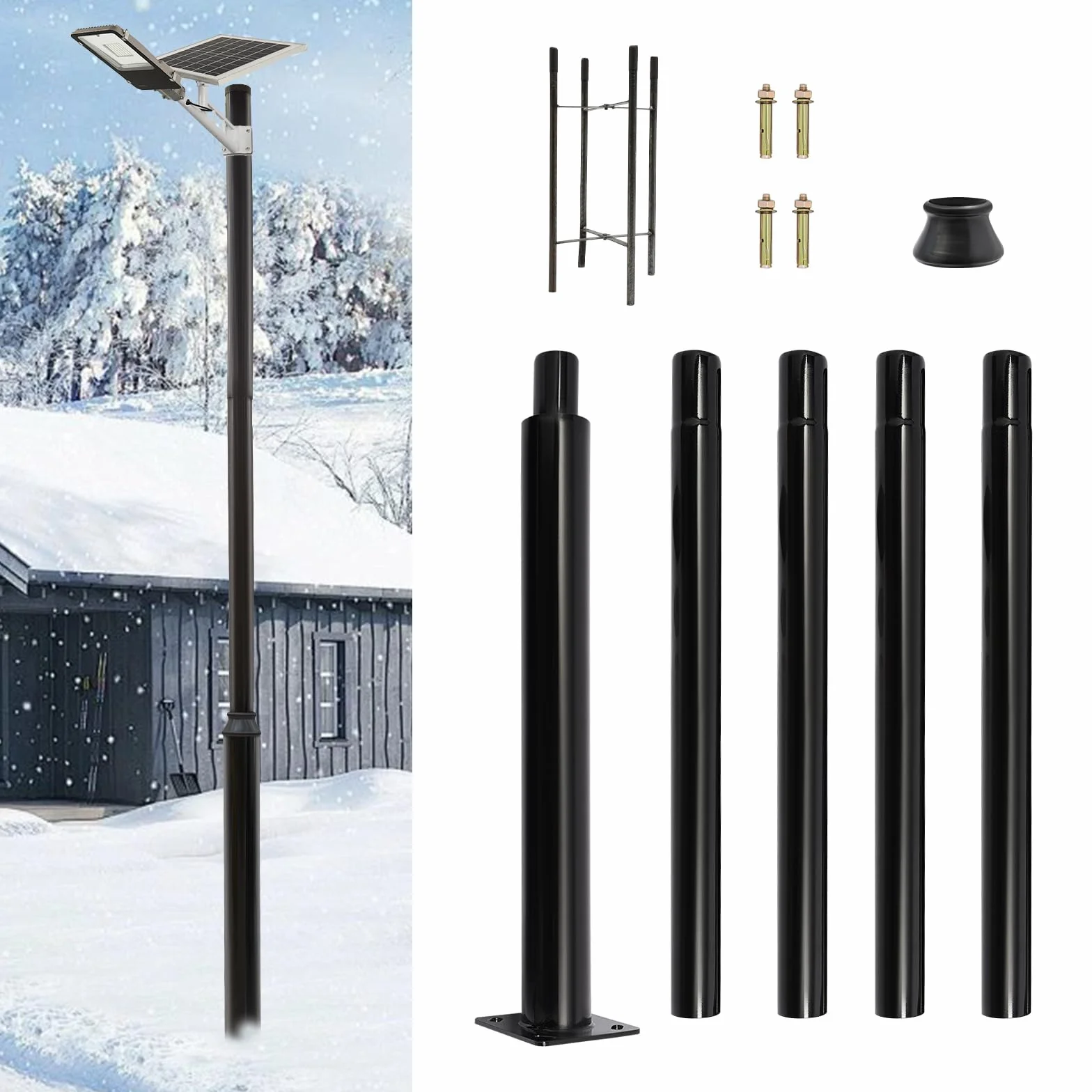 Palo per lampione solare, 5 m/16,4 m, asta per illuminazione stradale, pali in acciaio zincato alto per illuminazione esterna, per l'installazione di varie lampade stradali