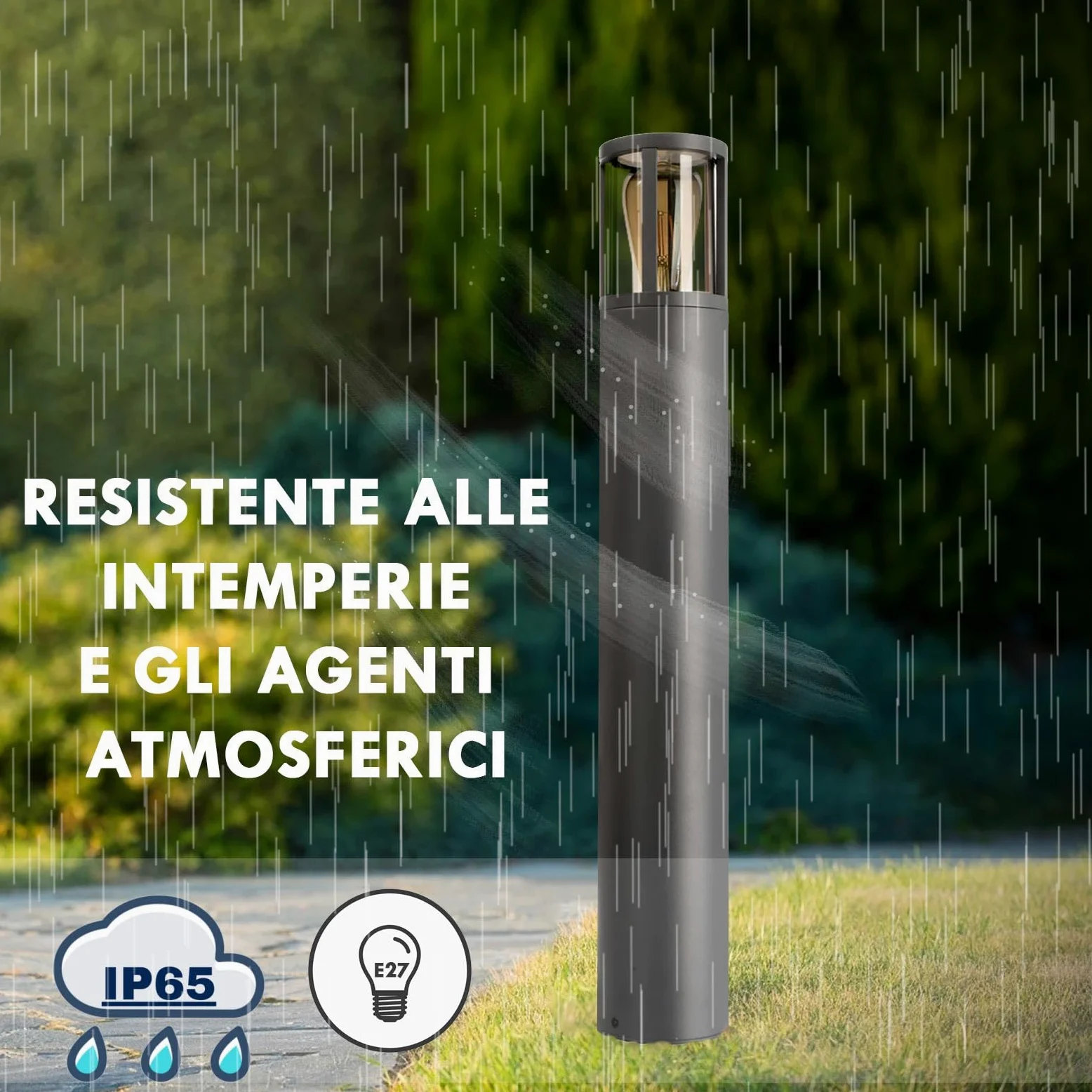 Planetitaly FACADO II ROUND Lampione LED giardino IP65 attacco 1x E27 max 20W palo luminoso luce esterni cortile sentiero viale parco 230V AC diffusore trasparente fumè (Grigio, 65 cm)