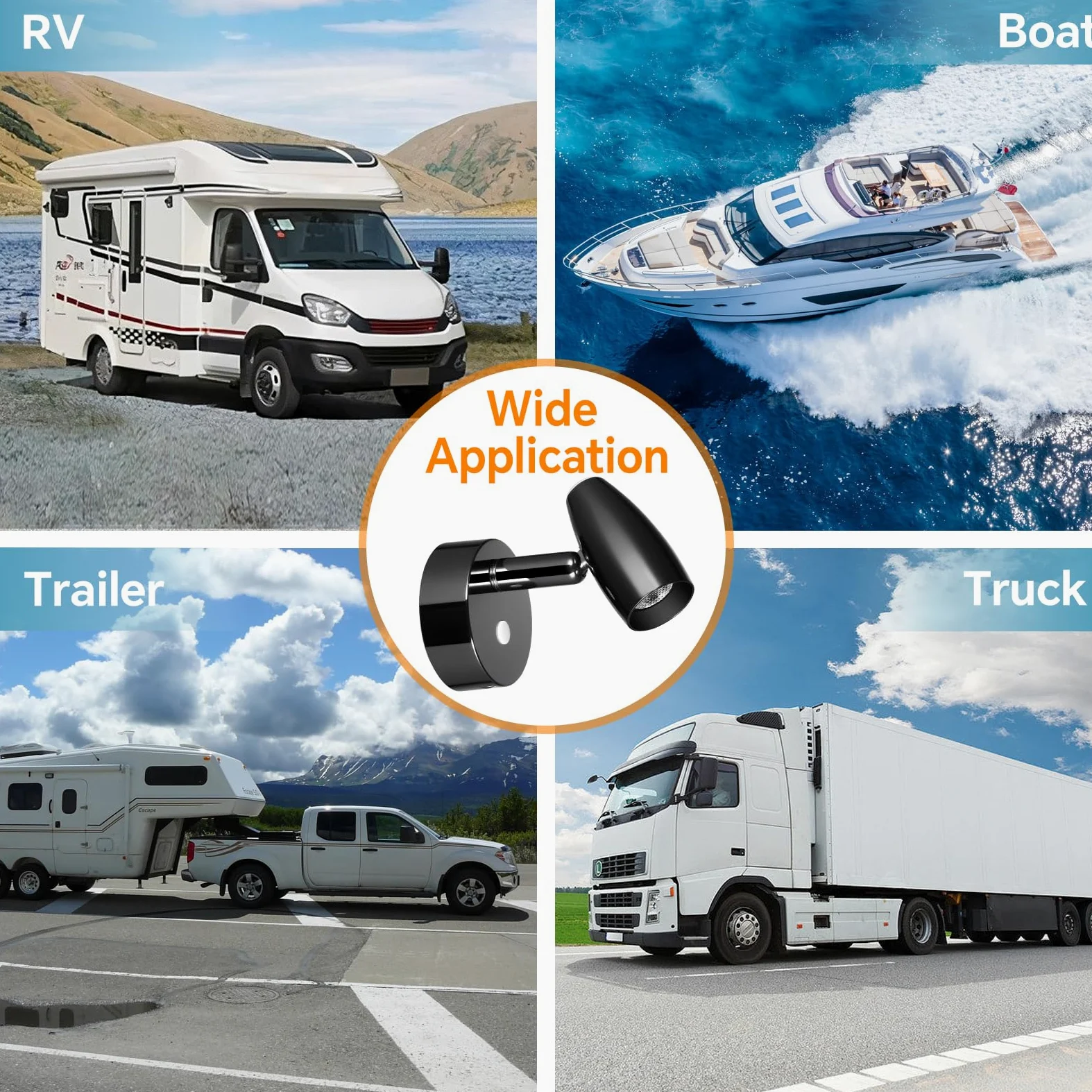 2 x Lampade da Lettura LED 12V Dimmerabile Girevole Spot Camper Barca Lampada da Parete da Comodino, Per Caravan Furgone Van, 12-24V DC con Caricatore USB & Luce notturna blu, Nero lucido