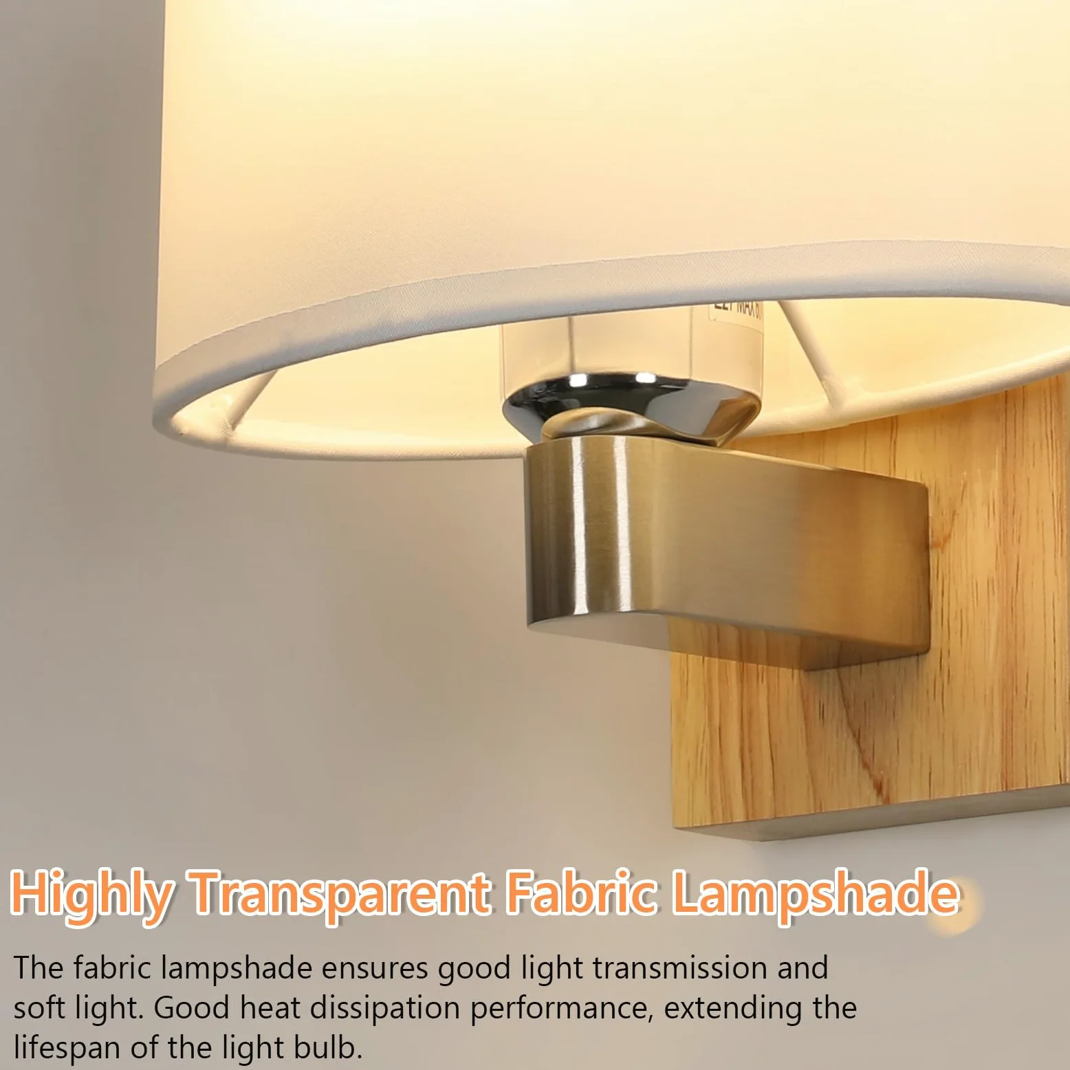 E27 Applique da Parete Interno Legno con Ovale Paralume di Tessuto