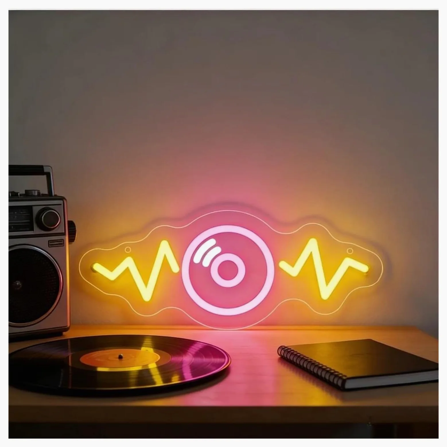 Luci al Neon Da Parete Music Wave Record Insegna Al Neon Per Negozio Di Dischi DJ Booth Retro Lounge Music Room KTV Bar Decorazione Della Parete 7.95x12.01inch
