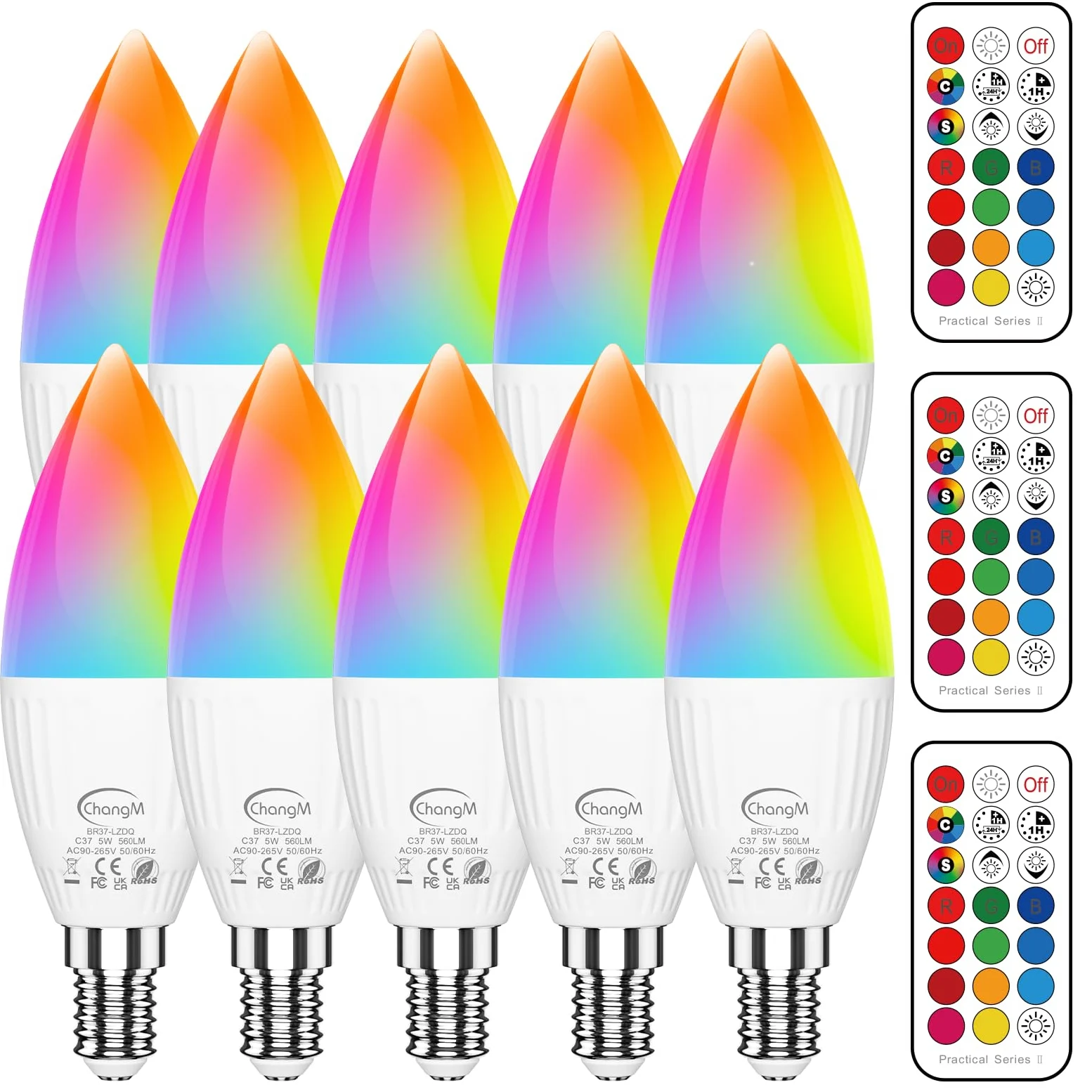 ChangM Lampadina LED Cambia Colore, Lampadina a Candela, RGB Dimmerabile E14 Candela Led con Telecomando, 5W (sostituisce 40W) Bianco Freddo 5700K, Confezione da 10