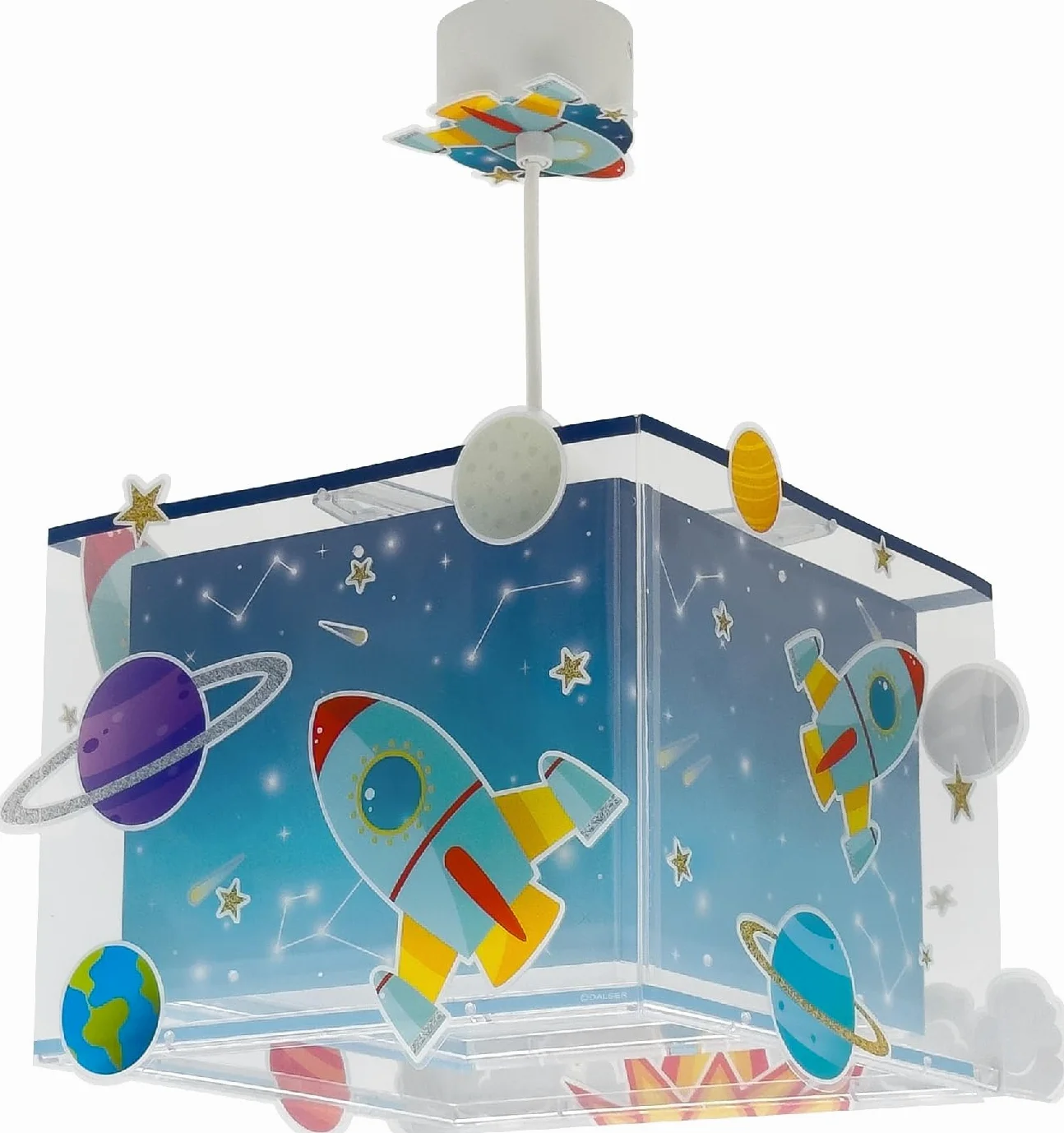 Lampada a sospensione per bambini Dalber Rocket, razzo spaziale e sistema solare, 63352M, attacco E27, lampade per bambini, cameretta per ragazzi.