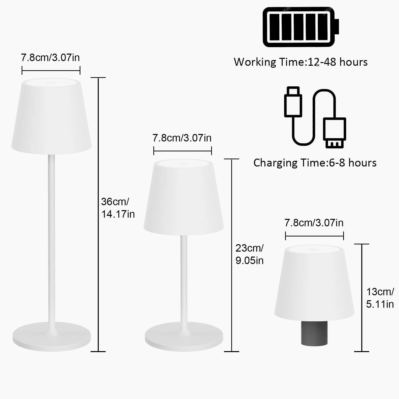 Lampada da tavolo ricaricabile a LED, 2 pezzi, 3000 K, lampada da tavolo dimmerabile, IP54 regolabile in altezza per uso interno ed esterno, bianco
