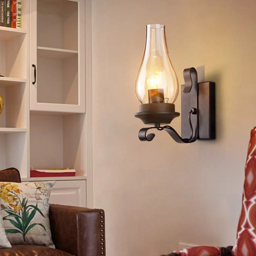 Lampada Da Parete Retrò Applique Parete Industriale Ferro E27 Paralume Vetro Lampada A Muro Semplice Ristorante Casa Bar Camera Letto Comodino Corridoio Illuminazione A Parete Decorativa Interni,F