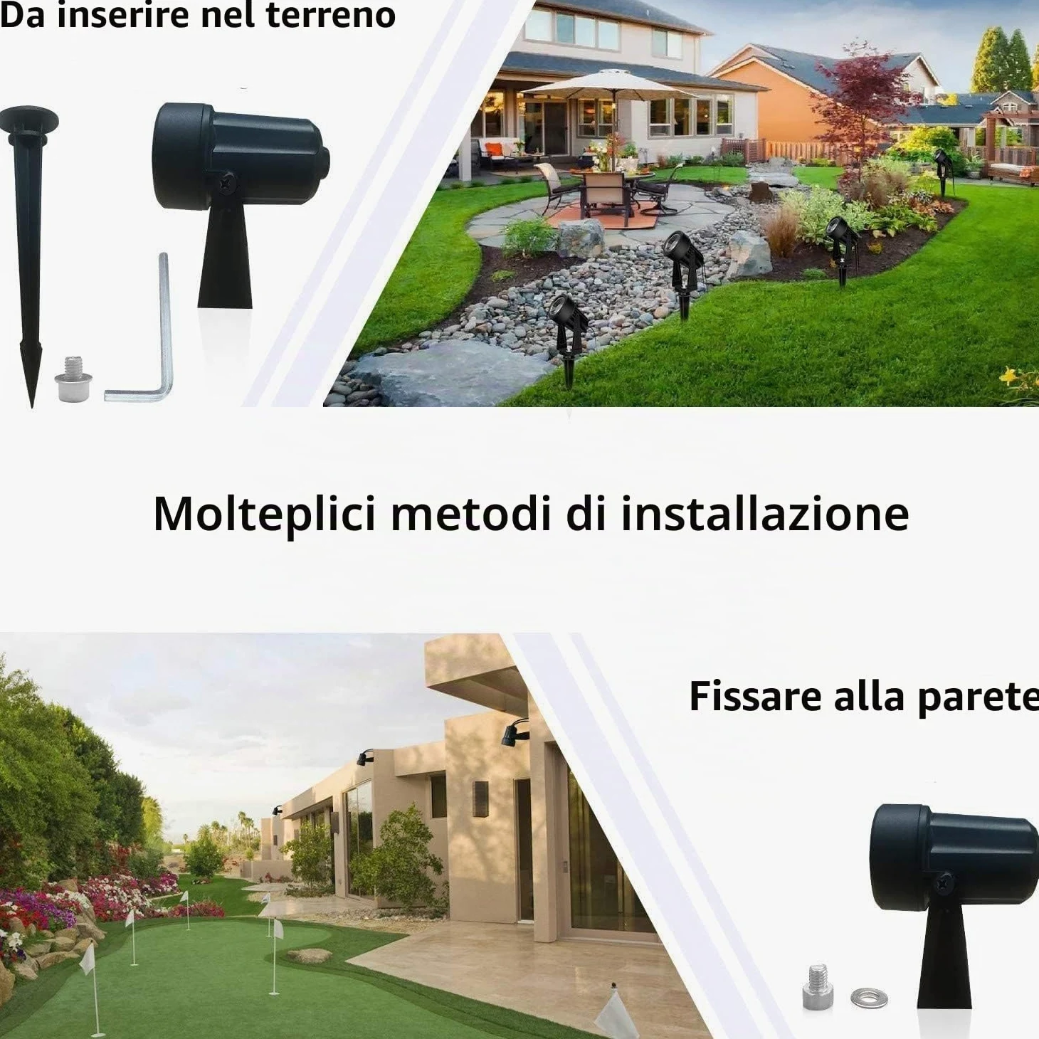 Svater Luci per Giardino 4x2W Faretti Esterno Lampade da Giardino,14m/46ft Luci per Esterno 600LM 14V COB IP65 Impermeabili con Picchetto per Prato Terrazzo Cortile Vialetto Patio,Bianco Caldo