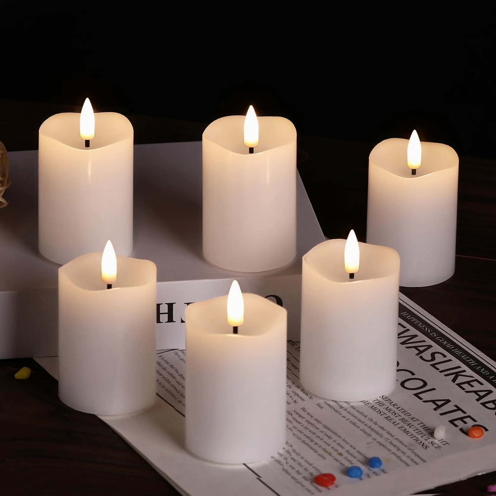 Candele votive bianche senza fiamma con batterie a distanza, 5,1 x 7,6 cm, piccole candele a LED in cera tremolanti, set da 6