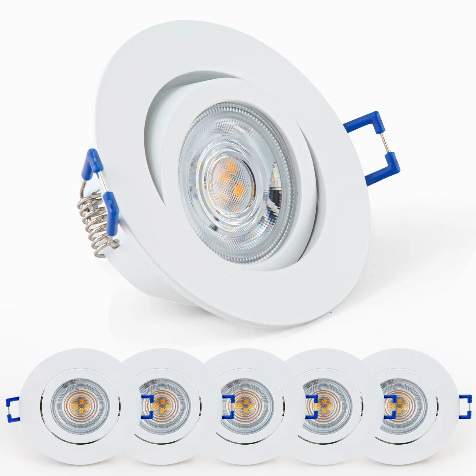 Faretto LED da incasso a soffitto dimmerabile 3000K bianco caldo, Faretti a Luce Led Orientabili 5W 650LM 230V, Rotondi Ultra Piatti Lampada da Incasso per bagno, soggiorno, bianco, set da 6