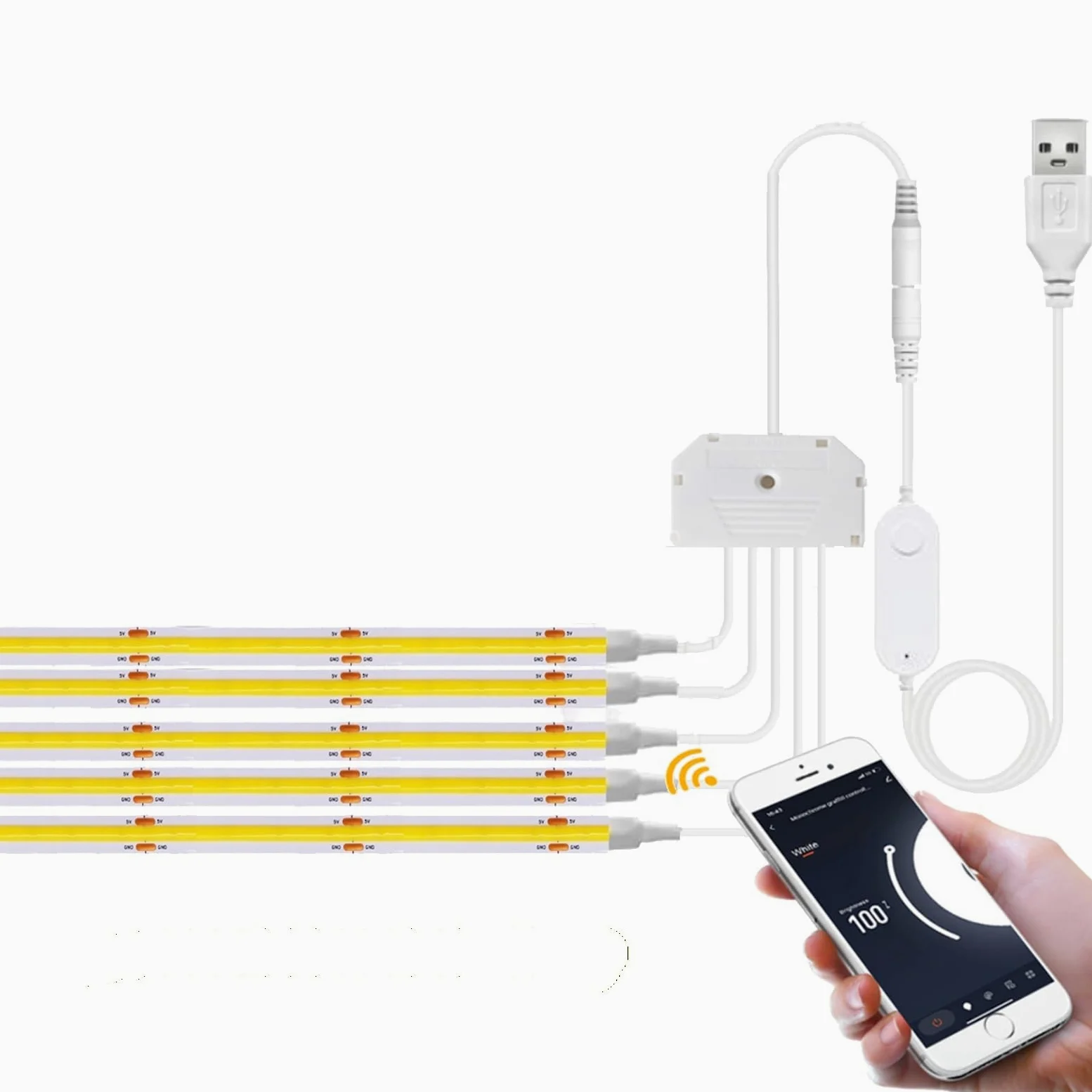 Striscia LED Smart Life APP Controllo dimmerabile 5V USB 320LED Armadio da cucina a parete con luce lineare(White,5 Strip with Wifi,2m)