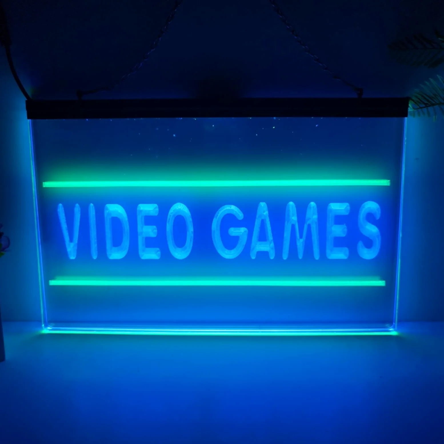 Insegna al Neon a LED per Videogiochi, luci al Neon con Display a Due Colori per Sala Giochi, luci notturne dimmerabili USB per Decorazioni murali,Green Blue,40x30cm
