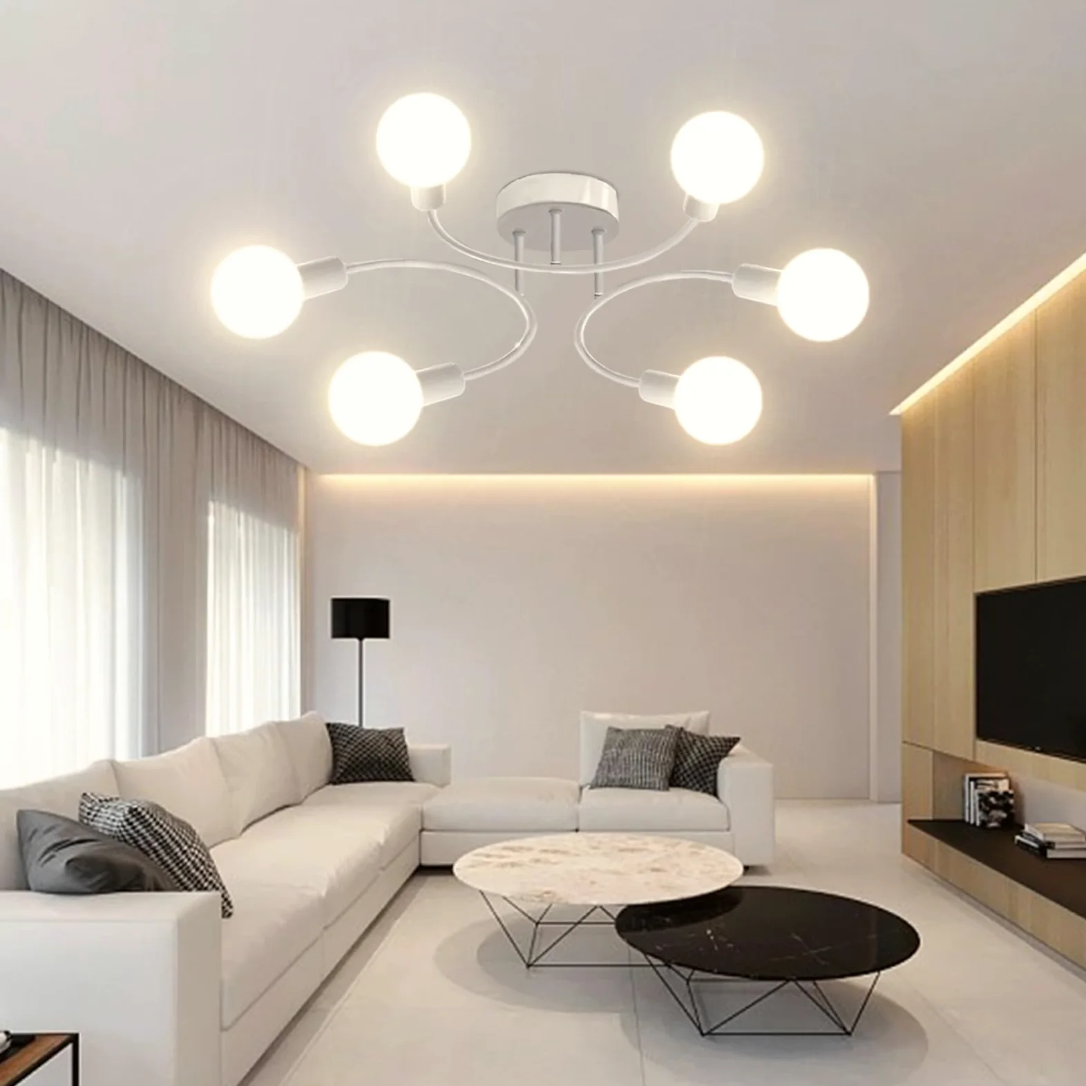 Lampadario Soggiorno Industriale,6 Luci Plafoniera Soffitto Vintage E27,Lampada da Soffitto Bianco, Plafoniera Sputnik per Camera da Letto, Soggiorno, Cucina.Diametro 70CM(Senza Lampadina)
