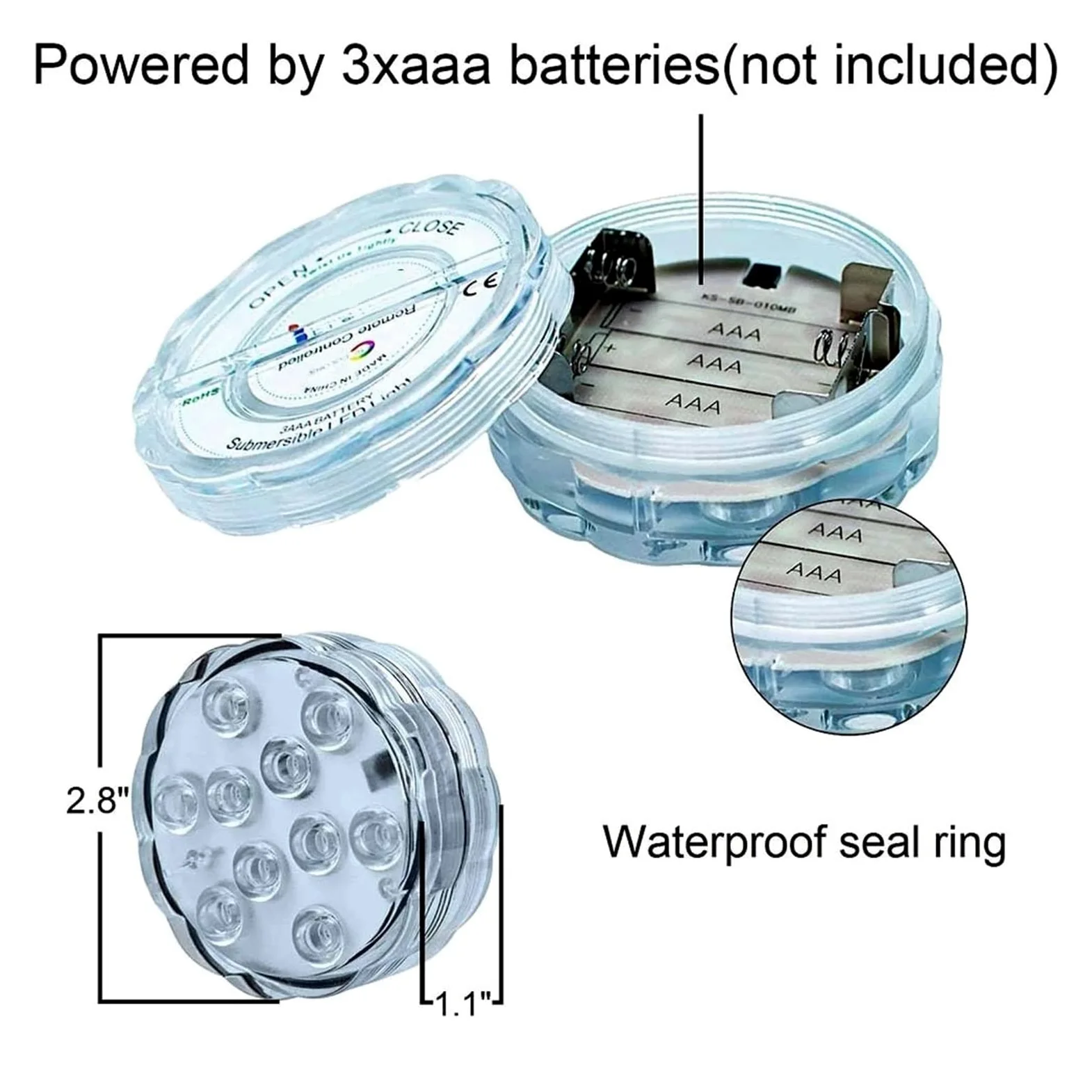 Luce sommergibile a 10 LED con telecomando Lampada da notte subacquea alimentata a batteria for la decorazione della festa nuziale ciotola del vaso piscina Creare Un'Atmosfera(5 Lamp 1 controller)