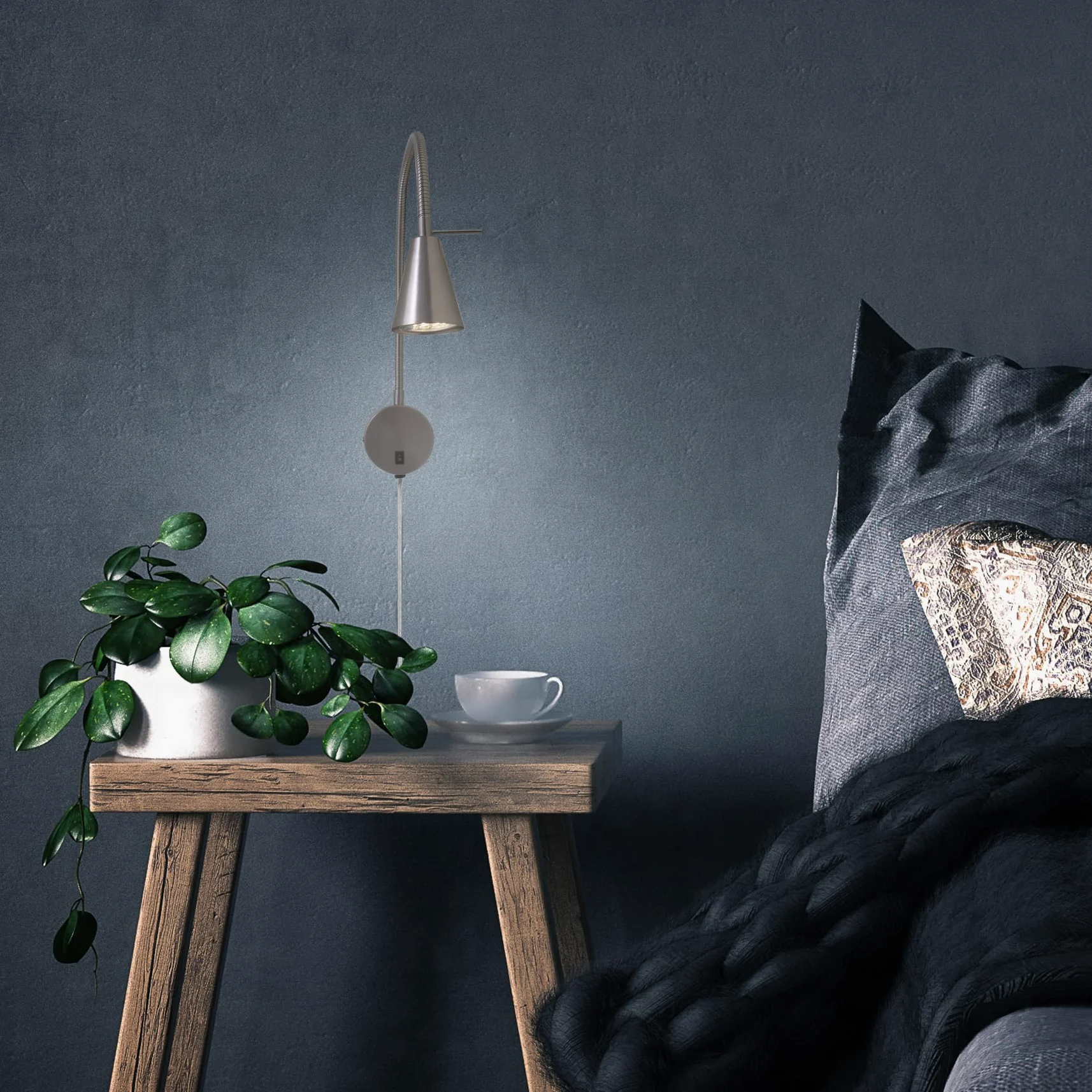 Briloner Leuchten - Lampada da letto a LED,braccio flessibile, incluso interruttore on/off, 4 watt,400 lumen,3.000 Kelvin, metallo,4 W, nichel opaco,450x205 mm (HxA), base: 80 mm (D), testa: 58 mm (D)