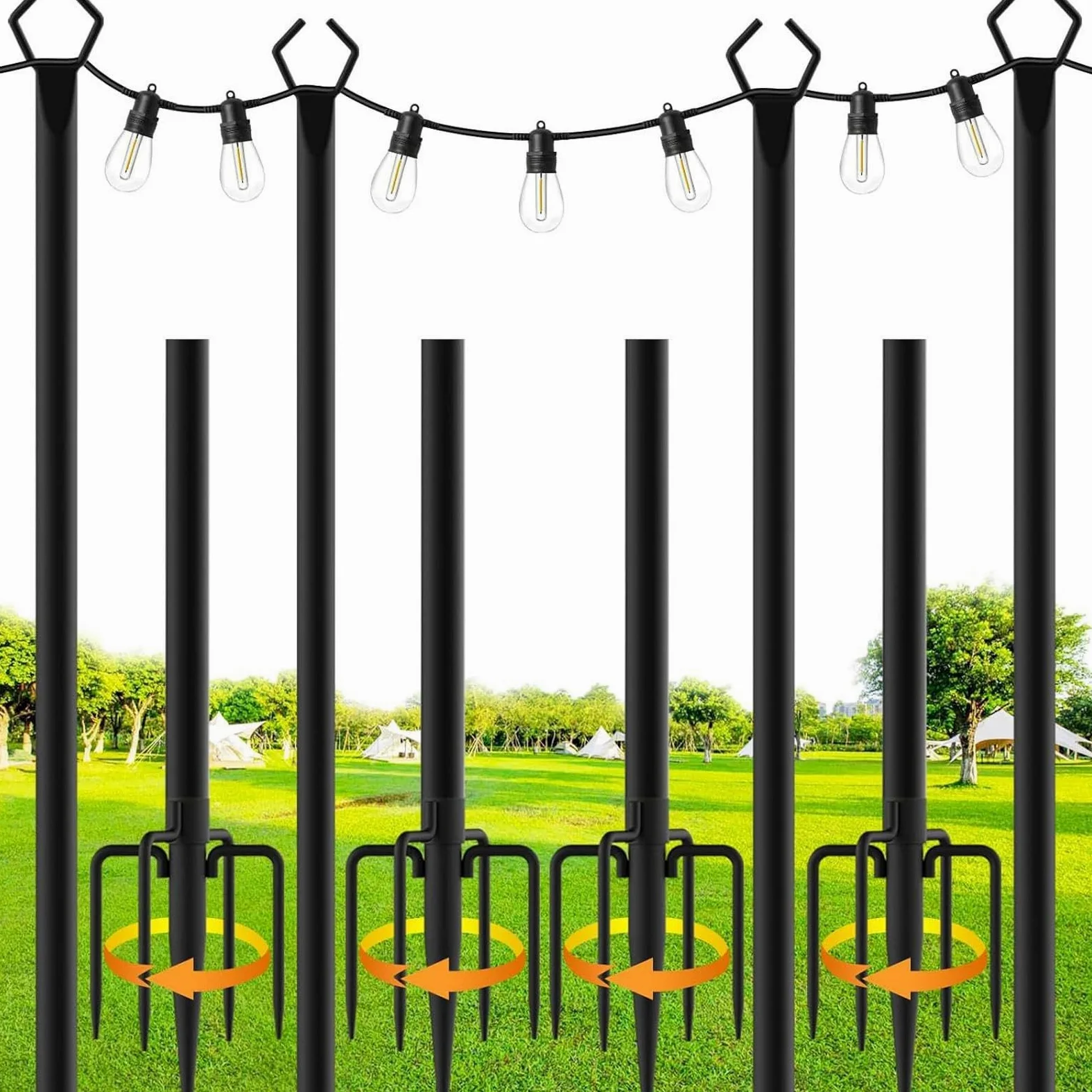 Pali per Luci a Festone Esterni | Astuccio Di Supporto Per Luci - Pali Esterni Resistente alle Intemperie per Prato Balcone Recinzione Terrazzo Cortile