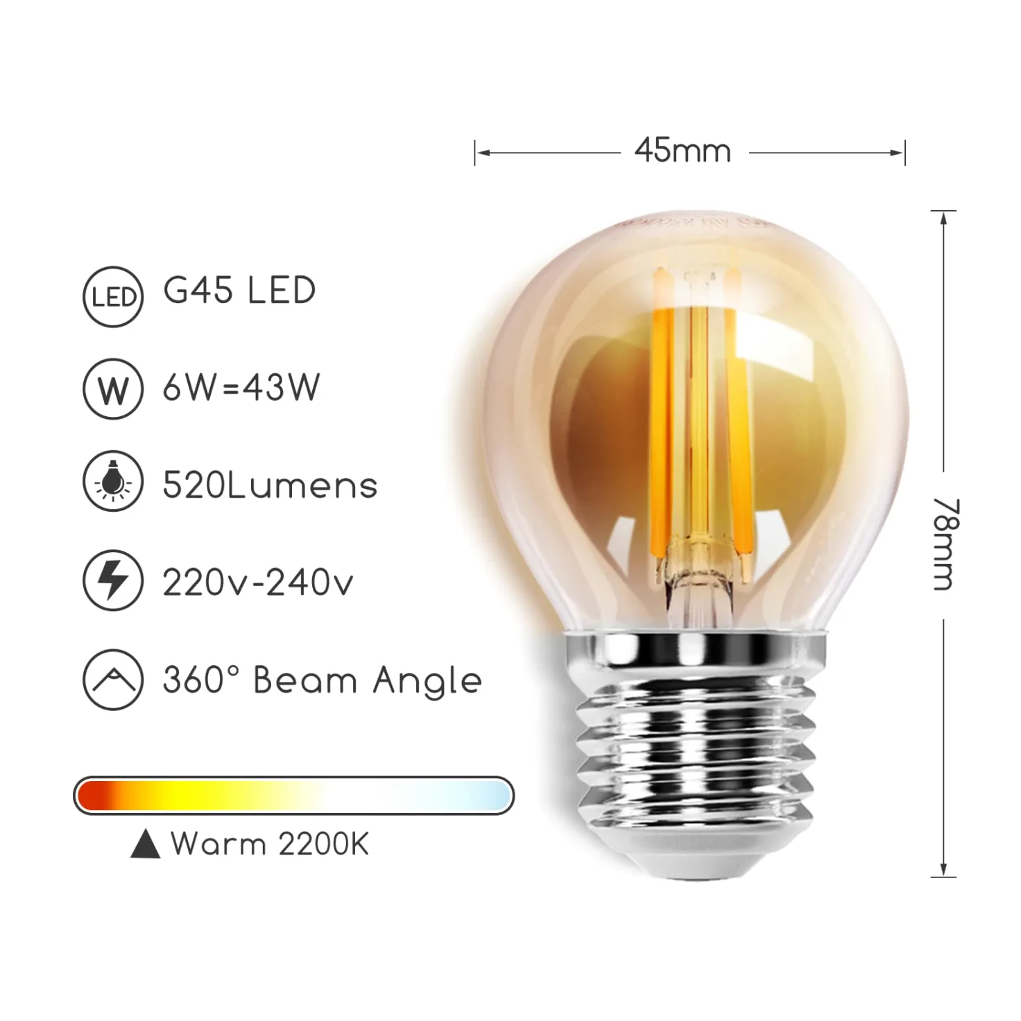 Aigostar Edison Lampadine LED E27,Lampadine di Filamento 6W,Luce Calda 2200K,420lm,G45,Lampade Decorativa Retrò per Bar Caffè Hotel,5 Pezzo (Confezione da 2)