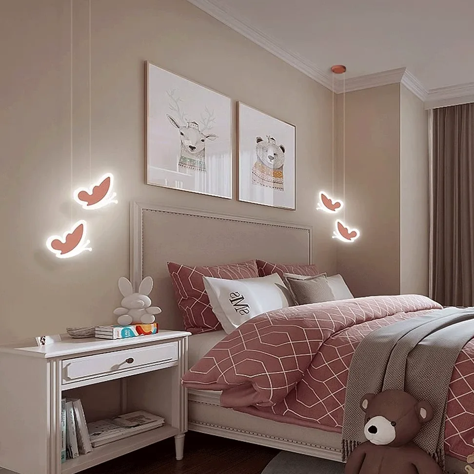 Lampada a Sospensione a LED in Acrilico da 13 W, Lampada a Sospensione a Forma di Farfalla, Accessori per lampade a Sospensione in Metallo, semplici lampade a Sospensione nordiche per camerette e