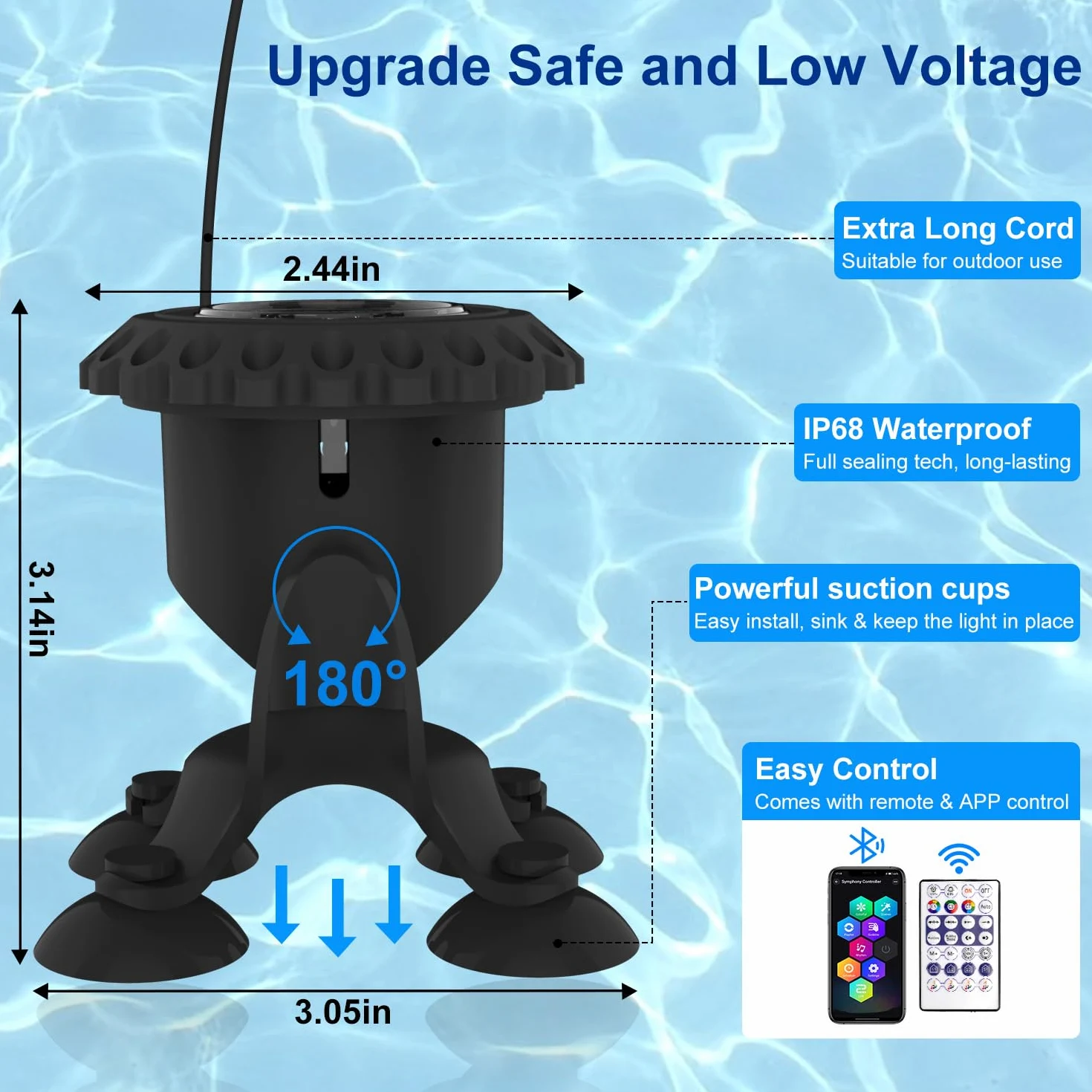 NATPOW Luci Sommergibile Piscina RGB, 16 Colore 4 Modalità Luci per Laghetto Bluetooth Telecomando Controllabile, 5V Impermeabile IP68 Luce Subacquea per Giardino, Acquari, Fontana, Laghetto, 4 in 1