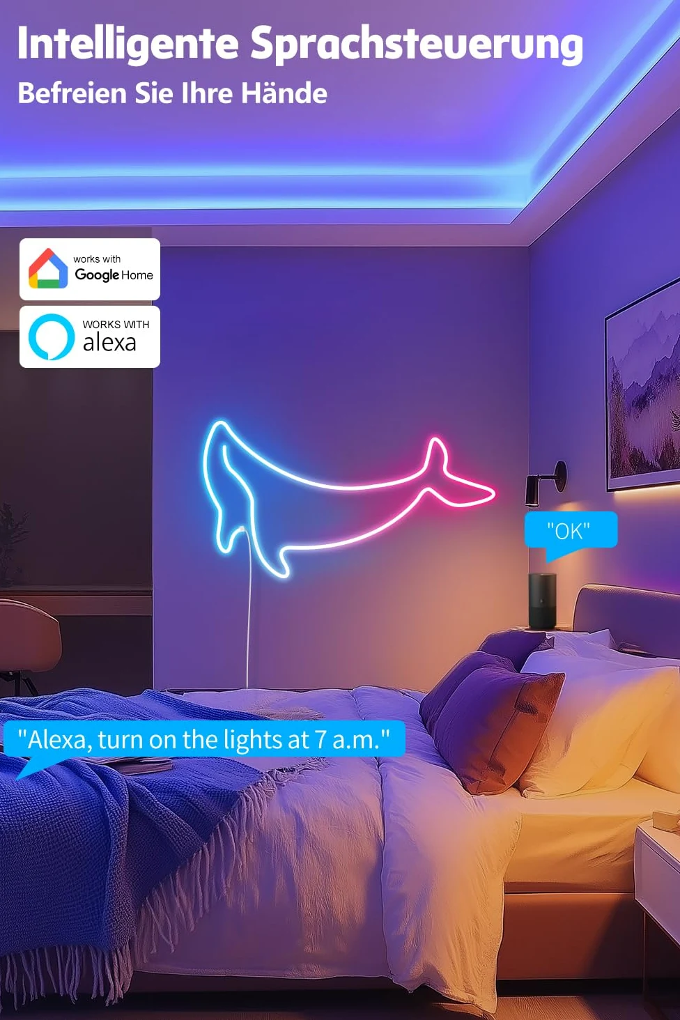 Nixtrve Striscia LED neon RGB 3 m, con controllo app, design fai da te, funziona con Alexa, controllo segmento, sincronizzazione musicale, LED neon per soggiorno, camera da letto, decorazione da