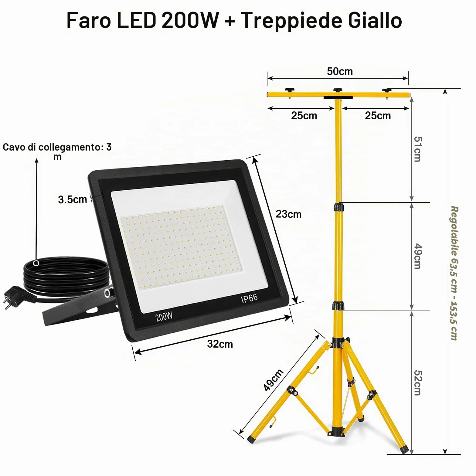 Froadp 2x200W Faretto Cavalletto Telescopico Proiettore, Doppio Faretto LED Faretto Portatile, Costruzione Lampada da Lavoro a LED Portatile Impermeabile, Alloggiamento in Alluminio (Bianco freddo)