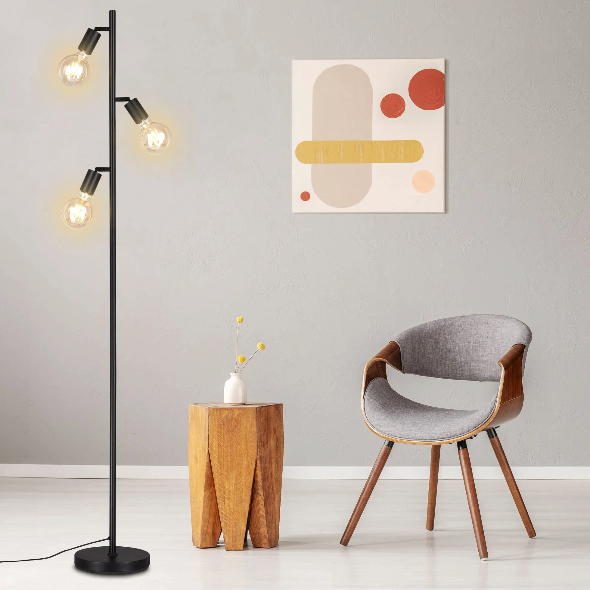 BRILONER - Lampada a stelo orientabile, piantana, lampada da terra, 3 x E27, con interruttore sul cavo, stile retrò, vintage, nero, 10W, 220 x 1600 mm (DxA)