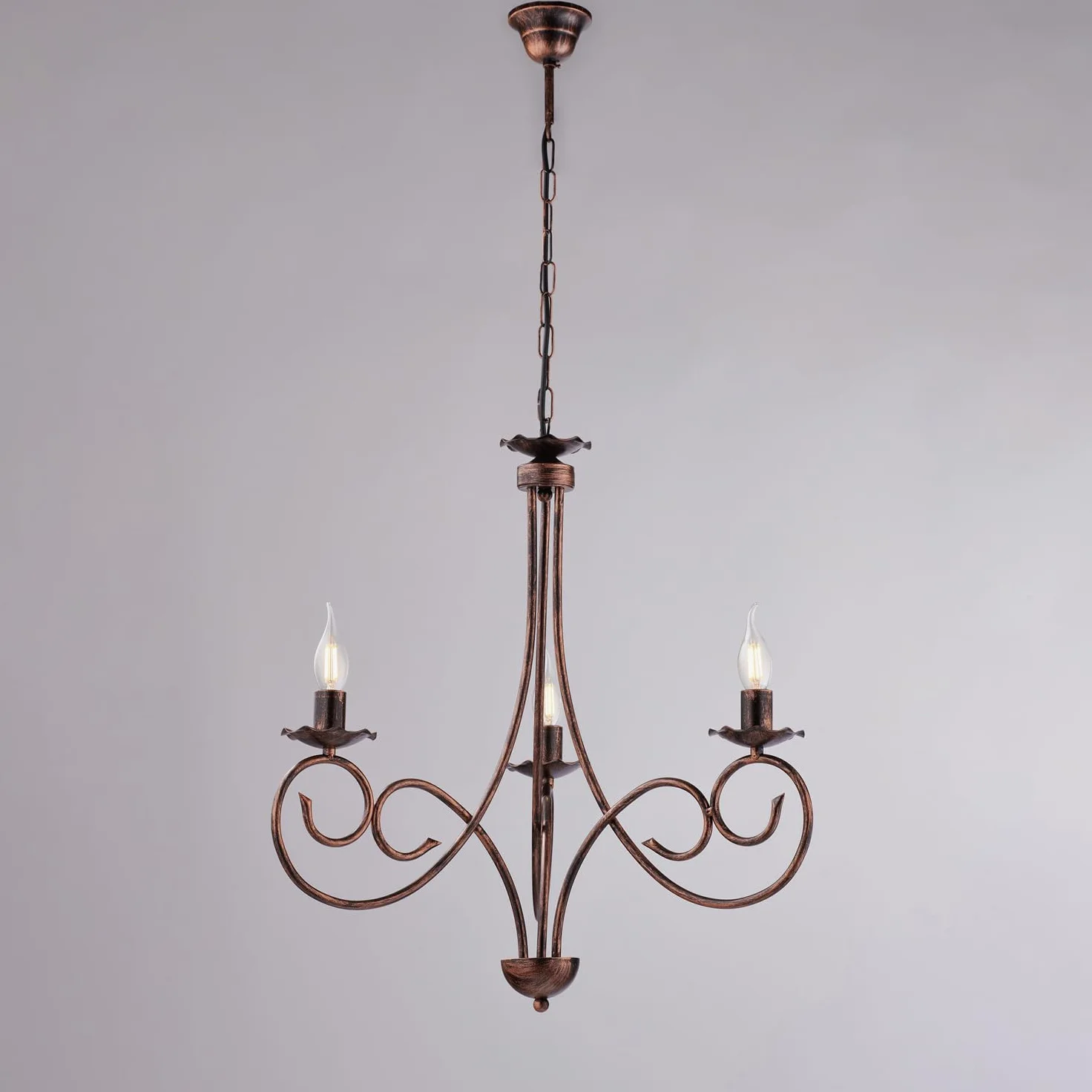Be-Light Lampadario Provenzale Candelabro 3 Luci Ferro Battuto Nero E Rame