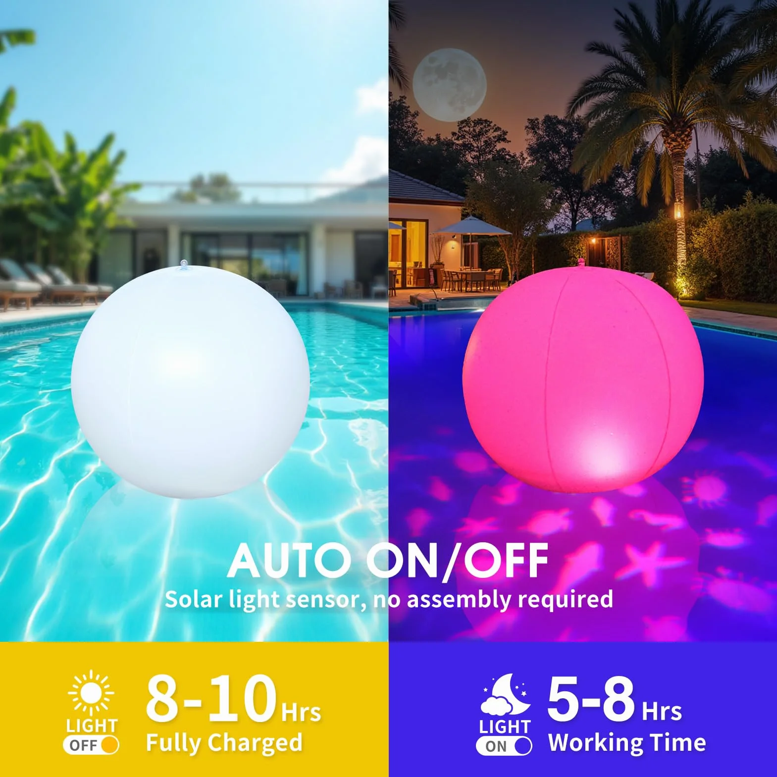 Luxfero Luci Galleggianti per Piscina a Solare,Palla Luminose per Piscina Gonfiabili,Luci Piscina Impermeabili IP68 per Laghetto,Delle Luci LED Piscina per Proiezione Animali da Giardino - 2 Pezzi