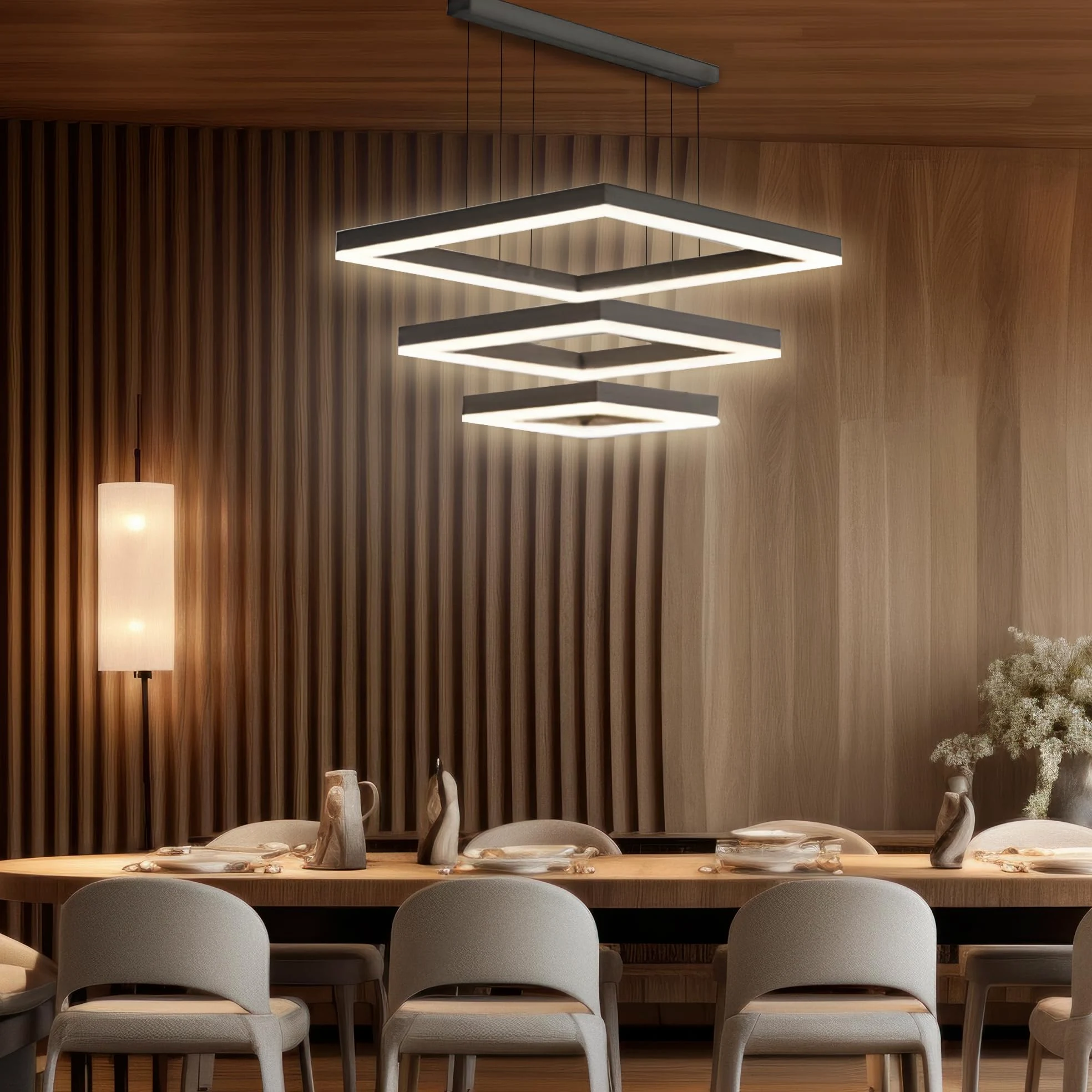 Arcadia Lampadario Led Soffitto a Sospensione Moderno con Luce Calda e Fredda Dimmerabile, Telecomando e App per Cellulare - Lampadario Camera da Letto, Soggiorno, Cucina e Cameretta - 5500 LM 60 Cm