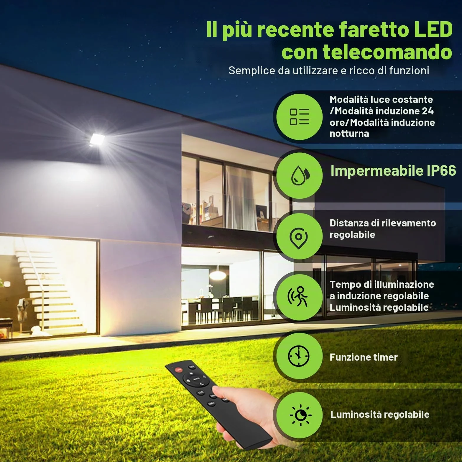Faretto LED da Esterno con Sensore di Eovimento - 200W 20000LM Faretto LED da Esterno, 6500K Bianca Fredda Faro LED Esterno IP66 Impermeabile Faretto con Sensore di Movimento per Patio Garage 2 Pezzi