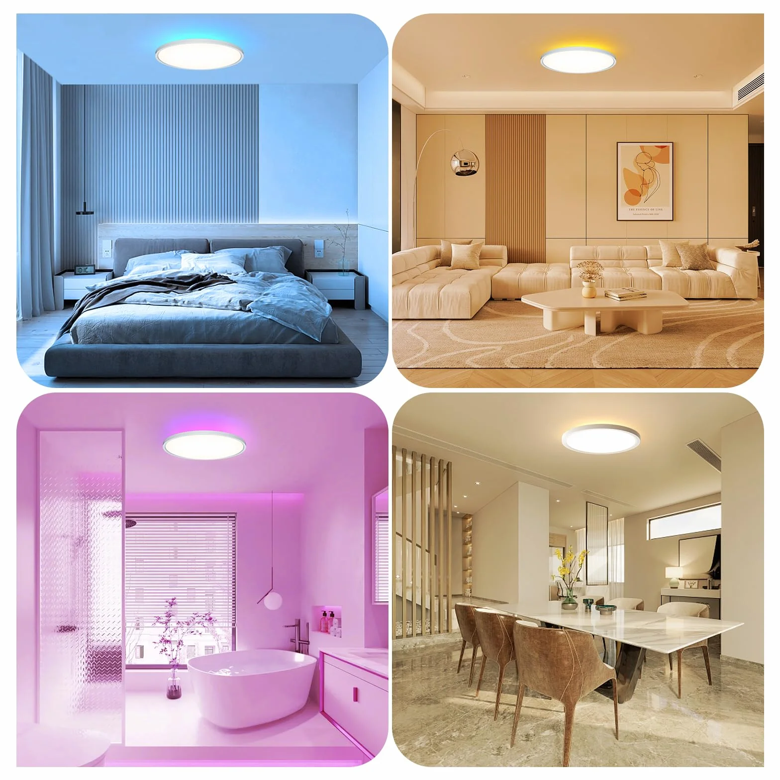 Plafoniera LED Soffitto Dimmerabile 40cm, 48W Lampada da Soffitto RGB con Telecomando App Compatibile con Alexa, Luce d'Ambiente 7 Colori per Camera da Letto Soggiorno Festa, IP44 per Bagno Cucina