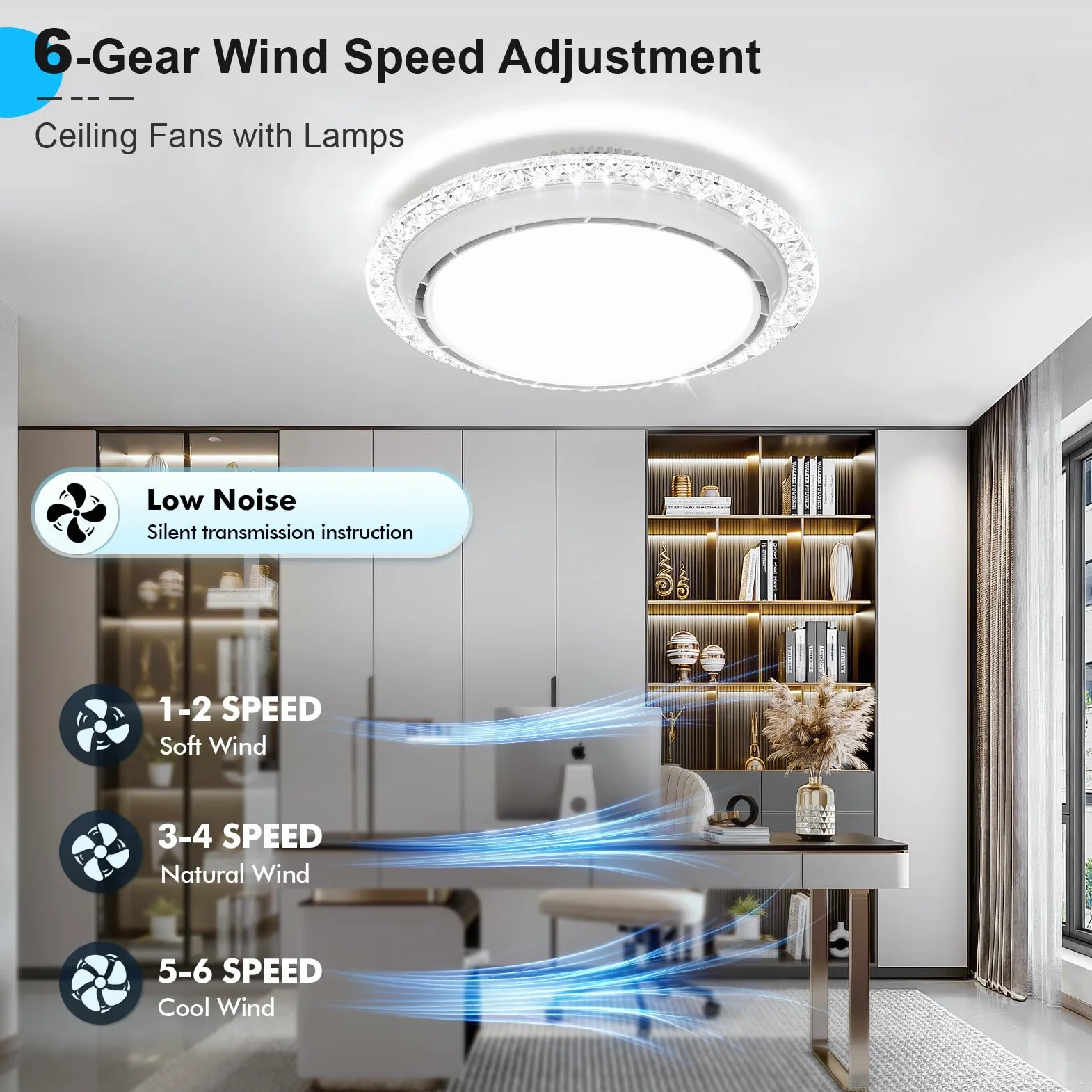 49.5cm Ventilatore da Soffitto con Luce e Telecomando,Lampadario Ventilatore da Soffitto Silenzioso con 3000-6500K Dimmerabile, 6 Velocità, Timer, Memoria,Plafoniera per Soggiorno Camera da Letto