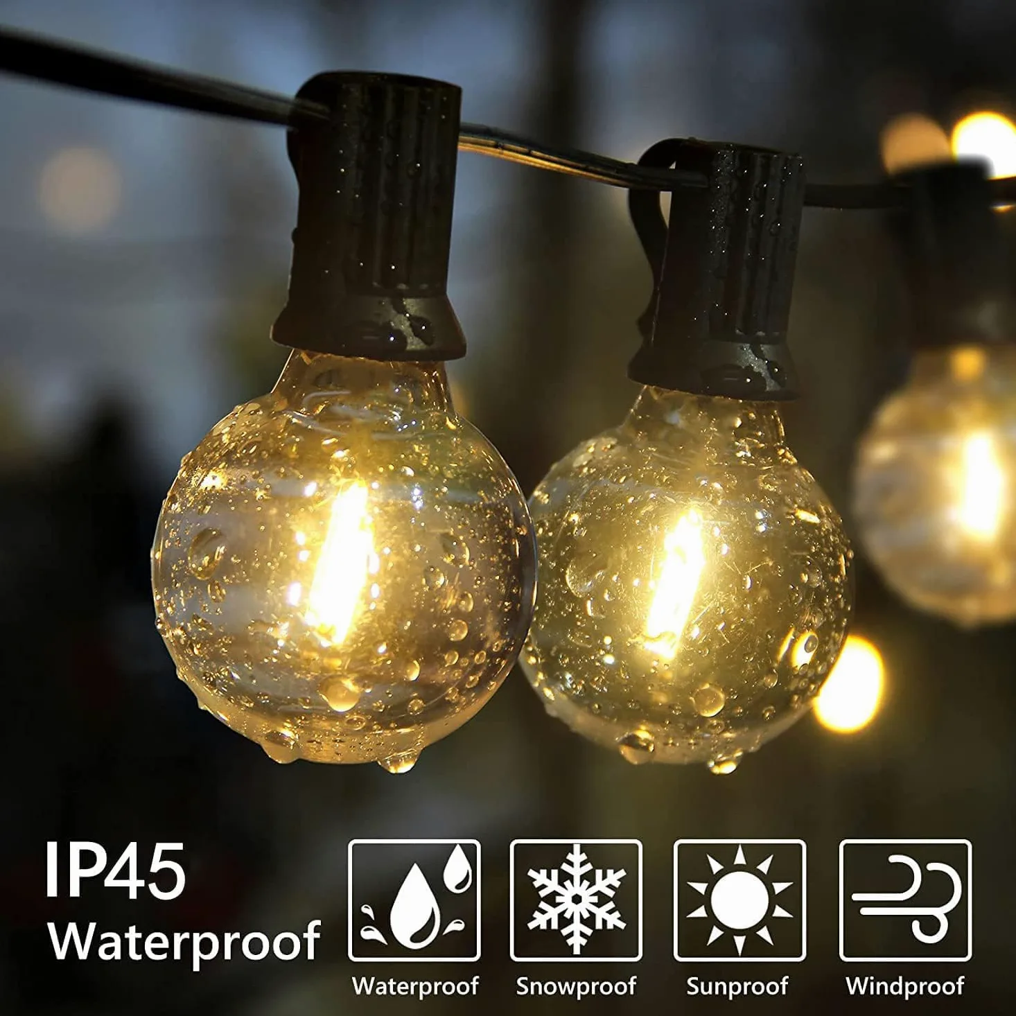 Catene Luminosa Esterno 18M/60FT, 30+1 LED G40 Lampadine,Risparmio Energetico Luci a Festone per Esterni, IP45 Luci da Giardino Impermeabili per Cortile Matrimoni, Feste