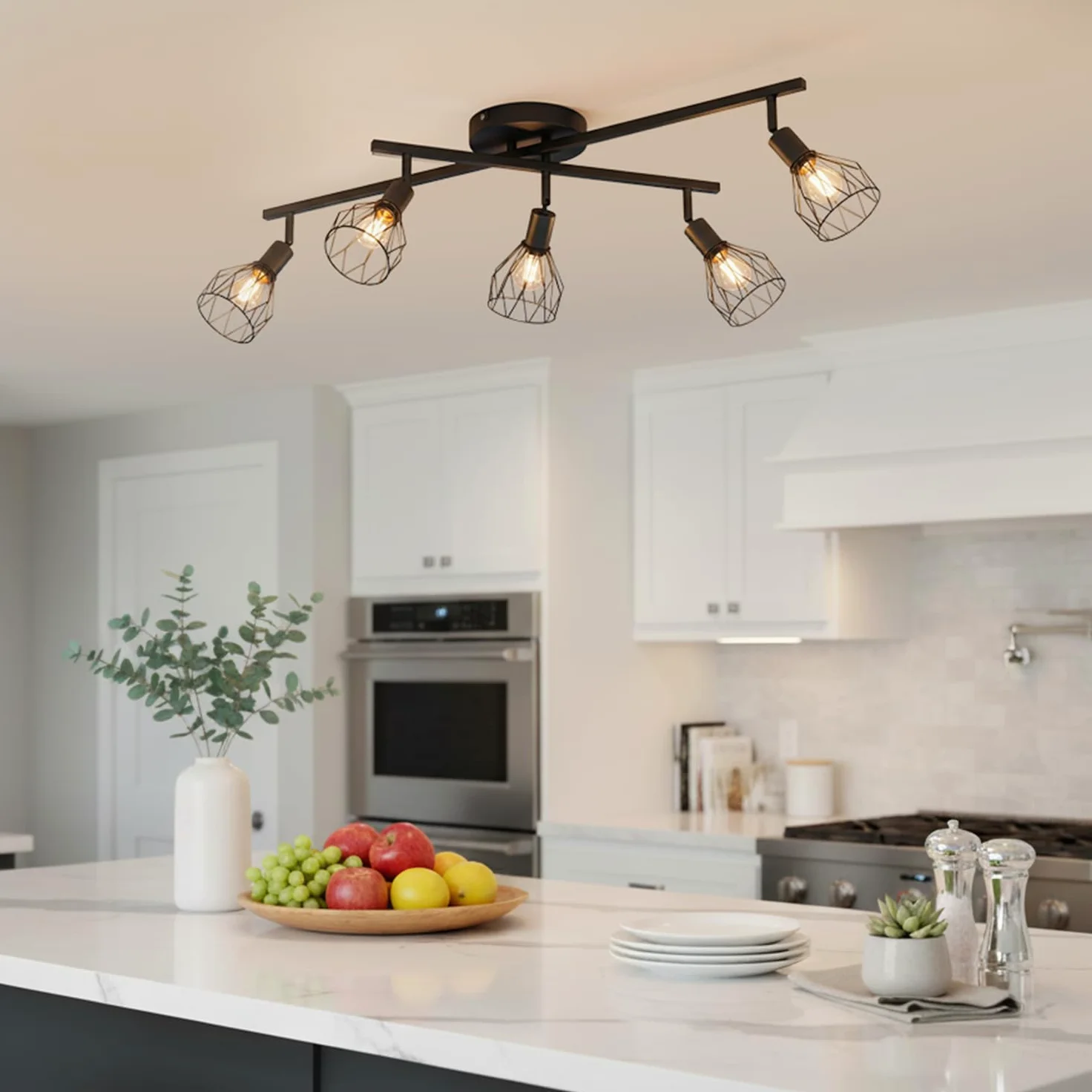 LVWIT Faretti Soffitto Nero, Faretti Orientabili con 5 Attacco E14, Faretto da Interno Moderna, Lampadario Faretti per Barra, Salotto, Cameretta, Cucina,Corridoio Illuminazione (Senza Lampadina)